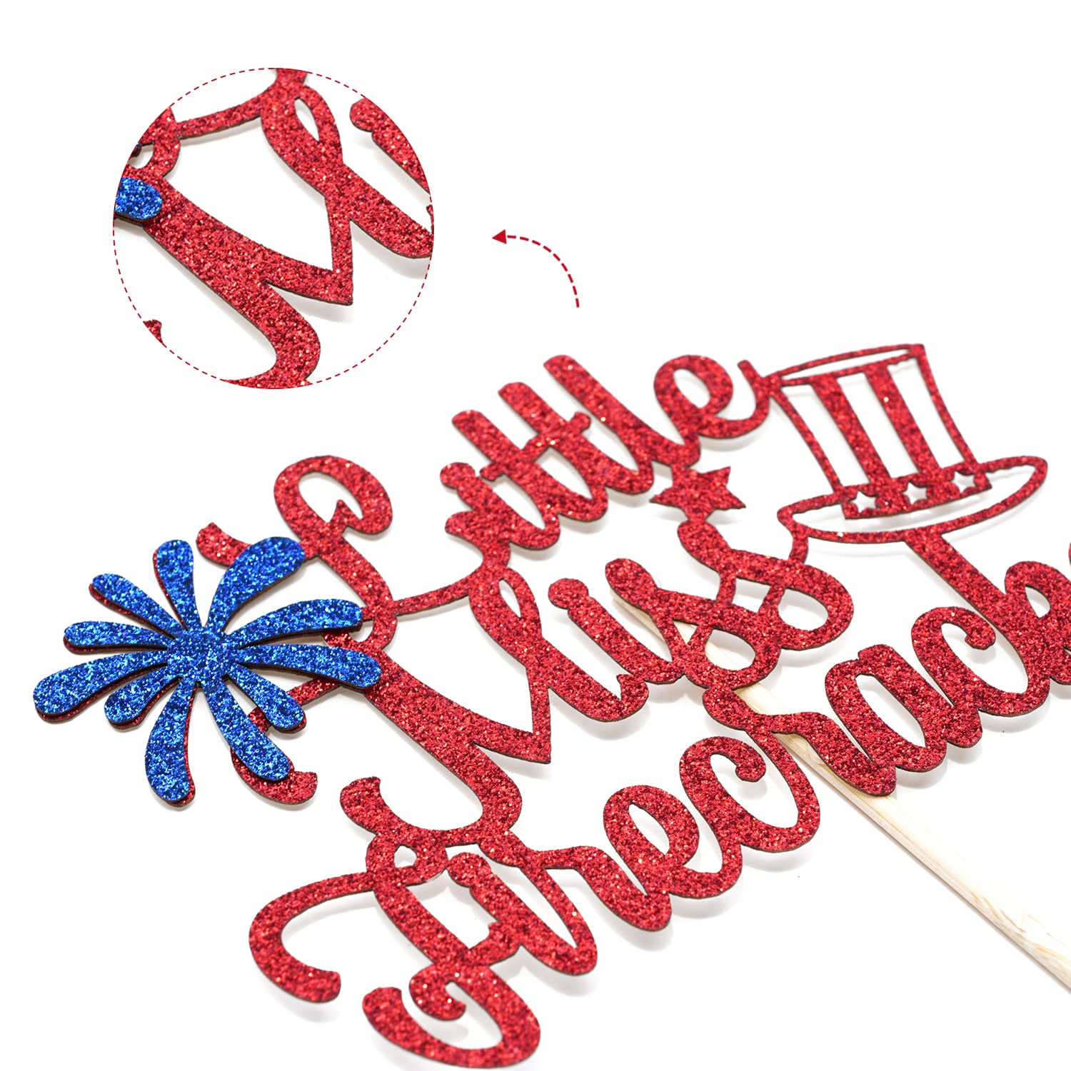 Little Miss Firecracker Cake Topper - Patriotic 4th of July & 1st Birthday Cake Decorations - Red and Blue Glitter Party Supplies for Independence Day, Baby Showers & Gender Reveals