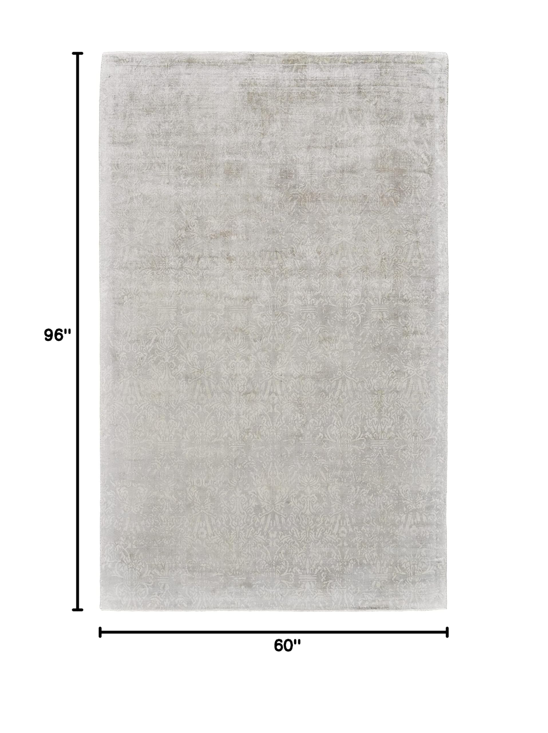 Feizy Rugs - Nadia Distressed Damask Area Rug 5x8 ft, Silver Birch/Light Gray - Soft & Durable for Living Room, Bedroom, Dining Room Decor