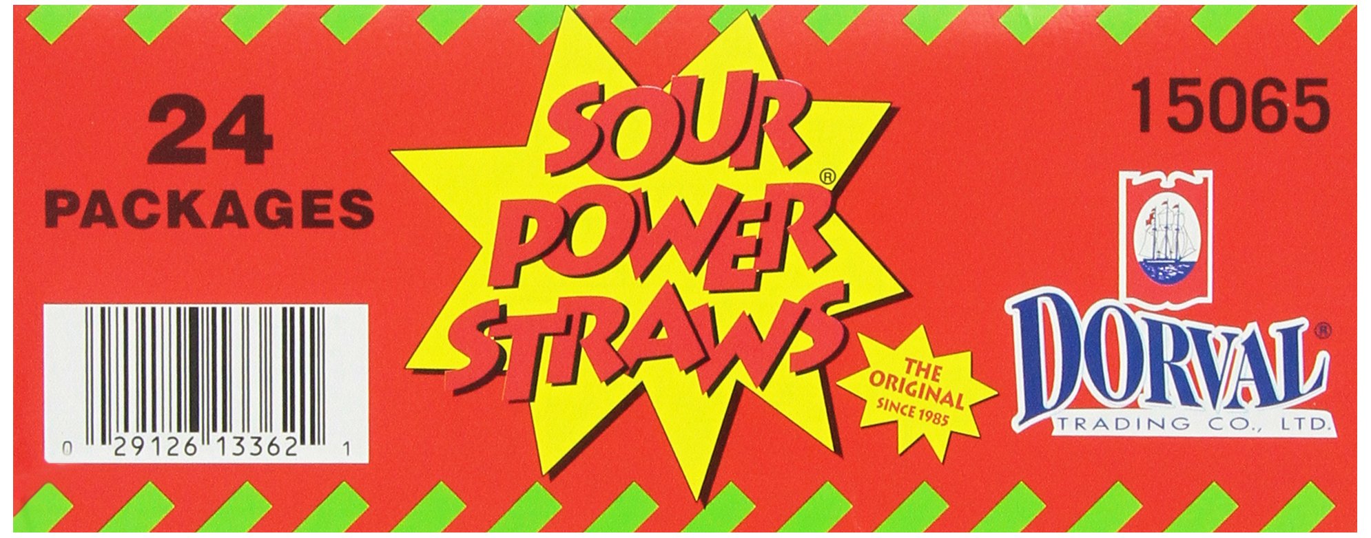 Sour Power Candy Straws - Watermelon Flavor - 1.75 oz (Pack of 24) | Fun Party Favors, Halloween Treats & Office Snacks