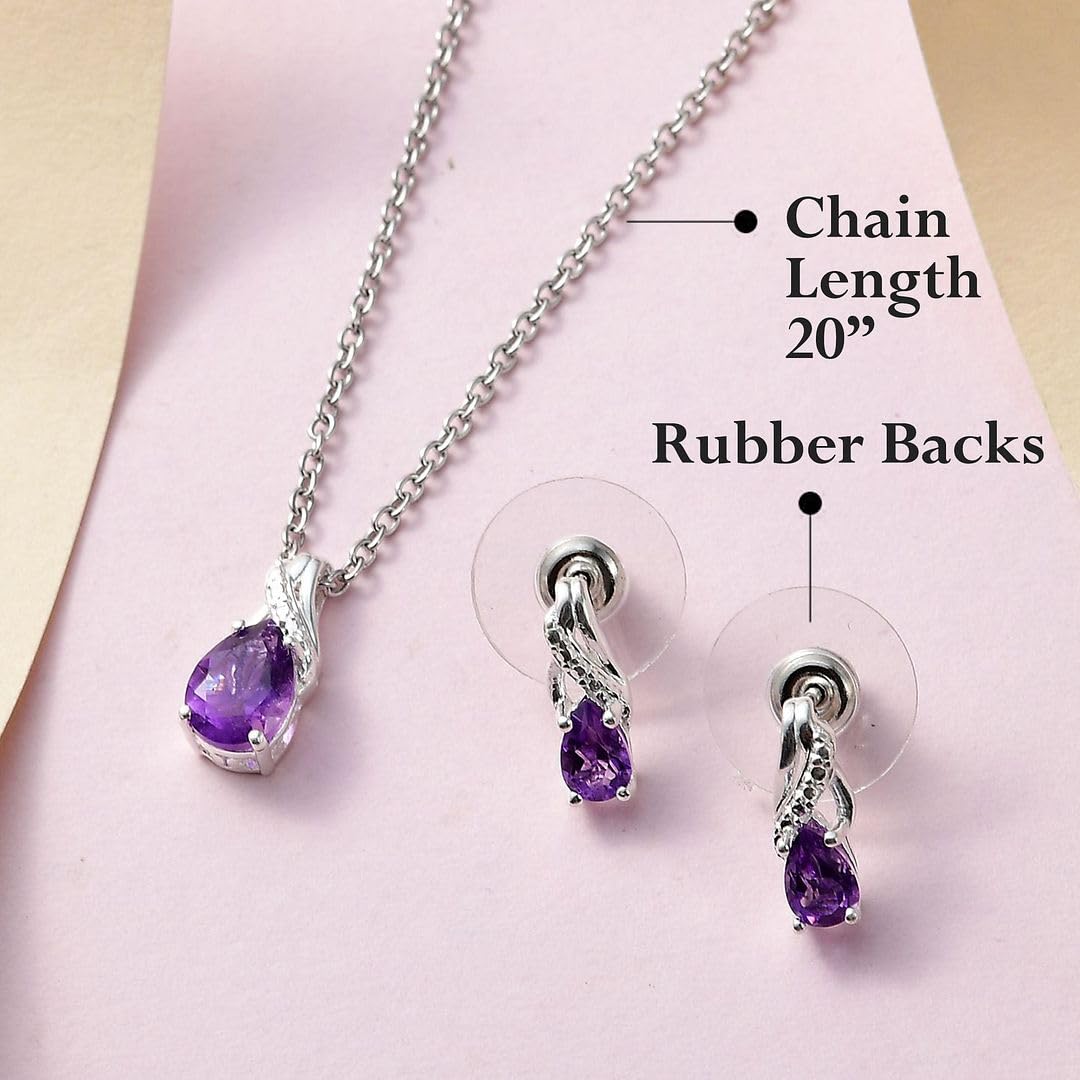 Shop LC Women's 925 Sterling Silver Teardrop Pendant Necklace & Dangle Drop Earrings Set - 20