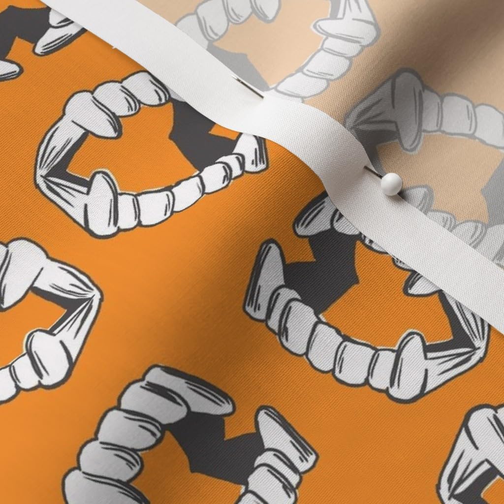 Vampire Teeth Pumpkin Halloween Fabric - Printed Cotton Poplin for Costumes, Quilting & Sewing | Fat Quarter for Dresses, Apparel & DIY Crafts | Perfect for Halloween Decor & Party Outfits