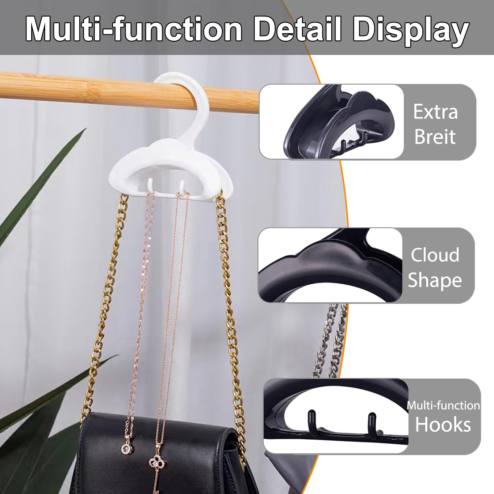 10-Pack Multi-Functional Purse Hangers for Closet - Space Saving Bag Organizer with 2 Hooks for Purses, Belts, Hats & Scarves - Prevents Bag Strap Damage - Perfect for Home, Office & Travel Organization (White)