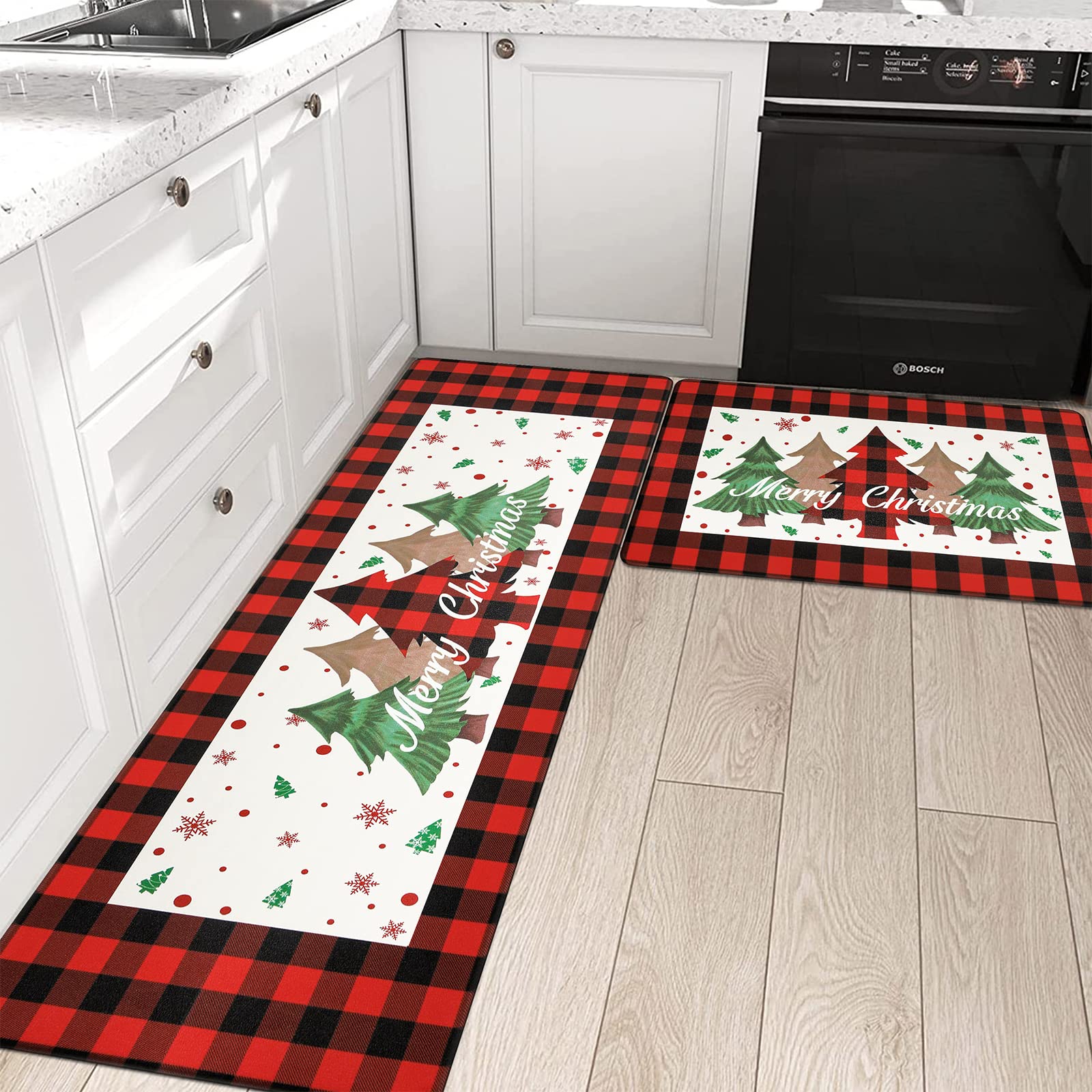 Pauwer Anti-Fatigue Kitchen Rugs Set of 2 - Non-Slip Cushioned Floor Mats for Standing Comfort, Waterproof Christmas Decor - Perfect for Kitchen Sink Area, Standing Desk & Holiday Home Decor