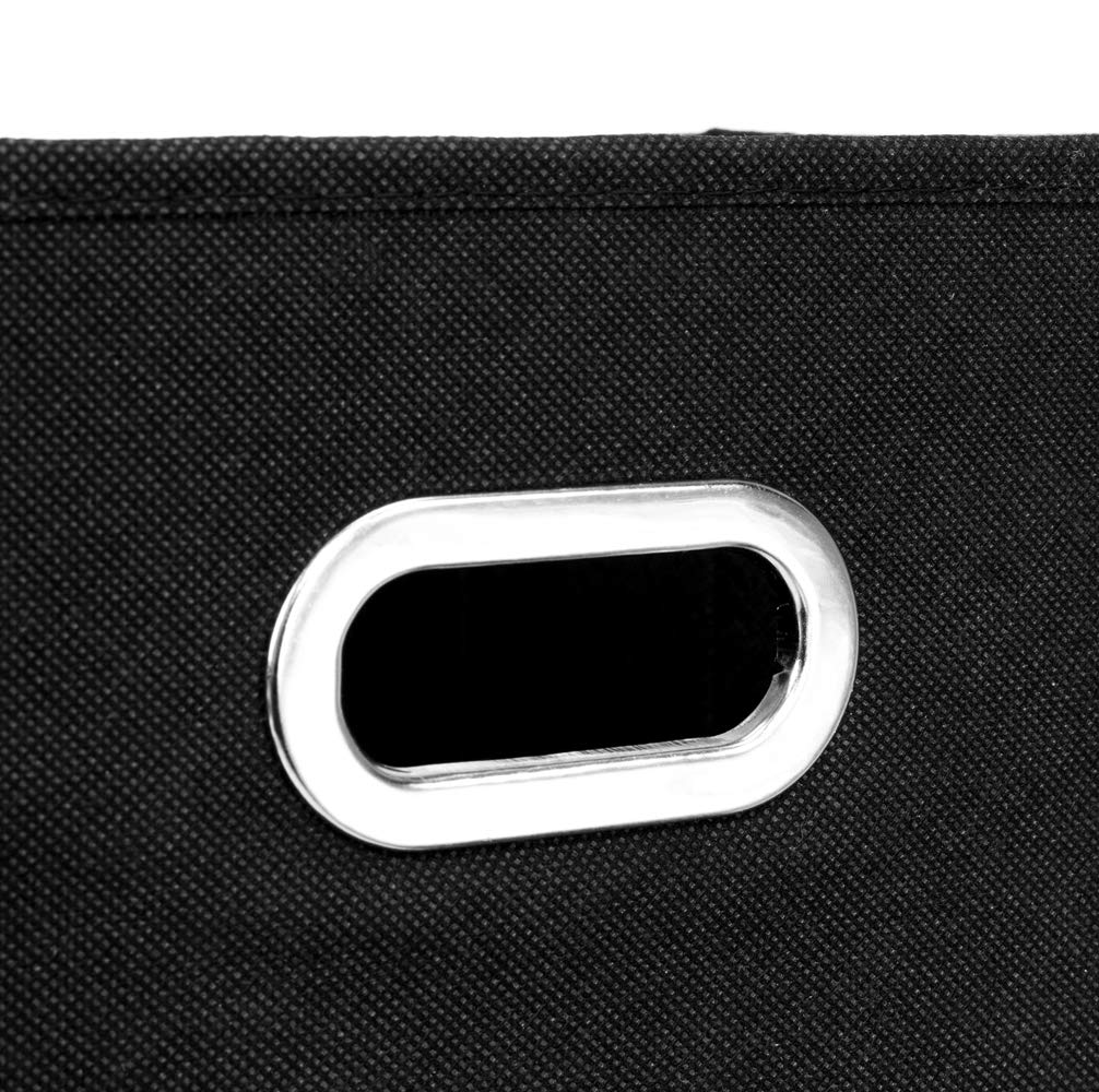 Foldable Fabric Storage Bins Set of 6 - Black Cubby Organizer Bins with Handles for Closet, Nursery, Office & Home Organization (Multi-Purpose Storage Solution)