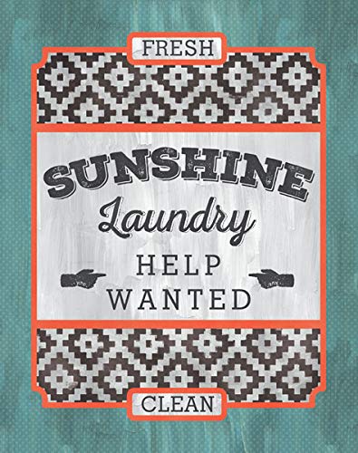Fun Modern Laundry Signs - Sunshine Laundry Help Wanted & Laundry Room Full Service Art Prints - Set of Two 8x10in Framed Wall Decor - Ready to Hang - Perfect for Laundry Rooms, Bathrooms & Home Decor