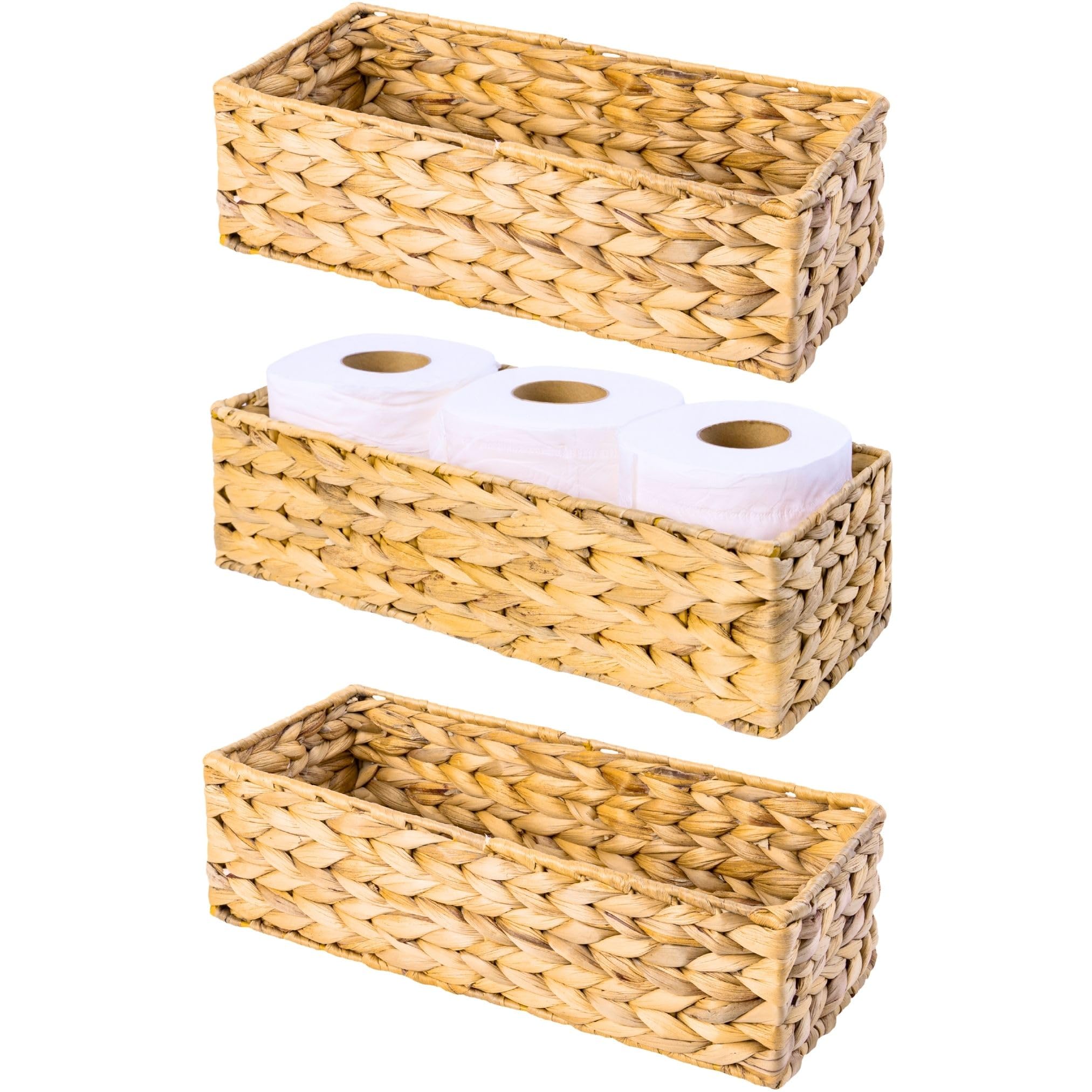 4 Pack Woven Wicker Storage Baskets 12x12 Inch - Set of 3 Decorative Toilet Paper Holders for Bathroom Organization & Home Decor