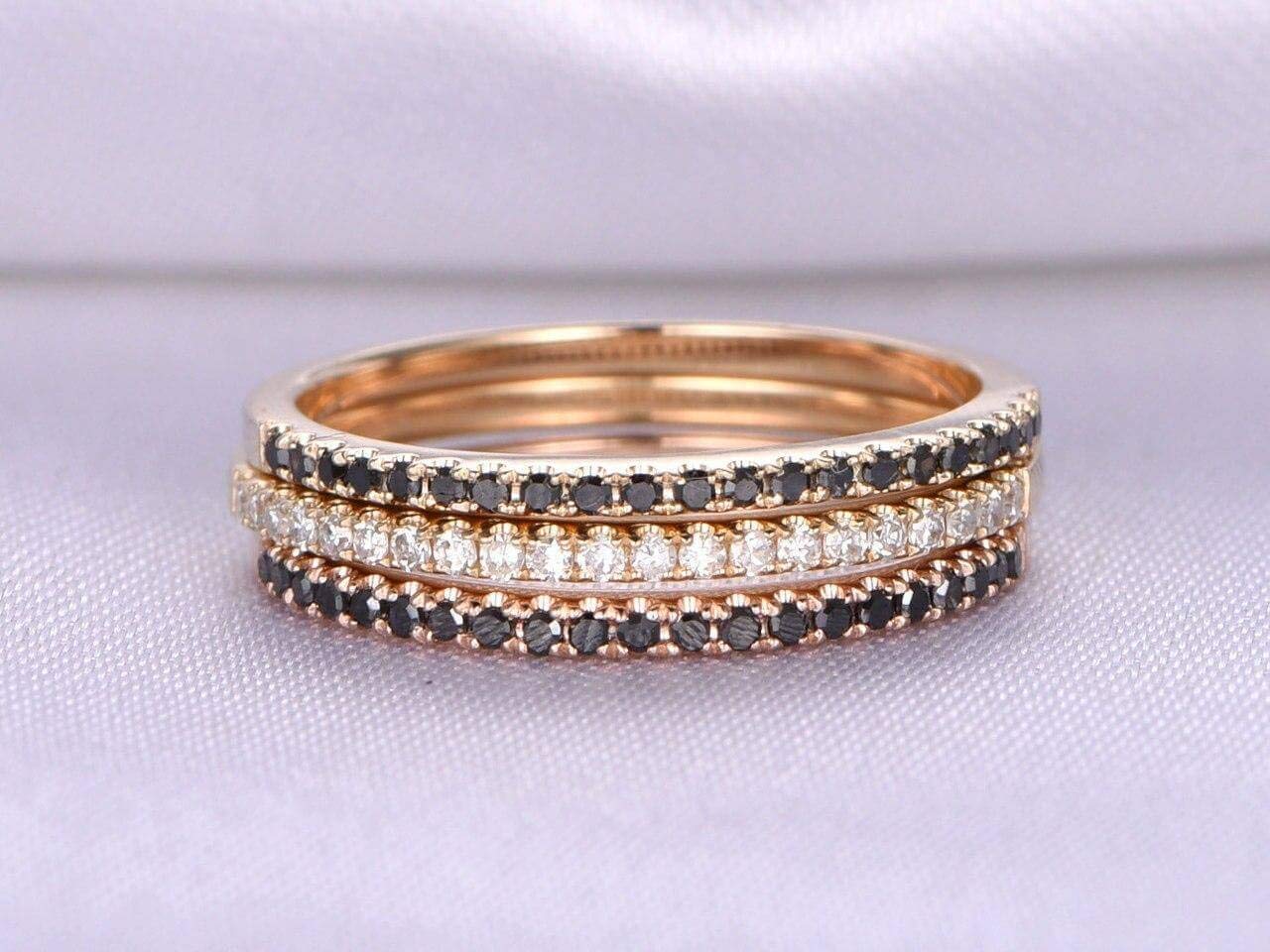 0.75 Carat Black & White Diamond Wedding Ring Set in 18k Gold Plating - Elegant Bridal Jewelry for Engagement, Proposal & Anniversary Gifts