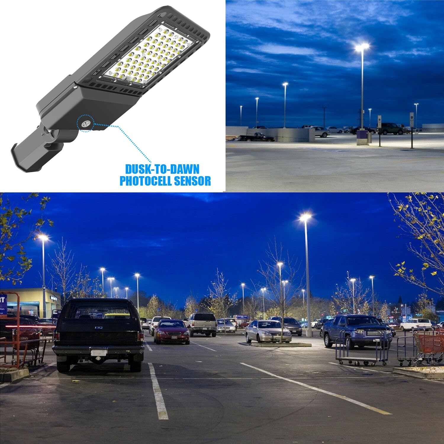 200W LED Parking Lot Lights Outdoor - 28000LM 5000K Shoebox Pole Lights with Dusk to Dawn Photocell, IP65 Waterproof Commercial Street Light with Adjustable Slip Fitter - ETL Certified for Yards, Courts & Parking Areas