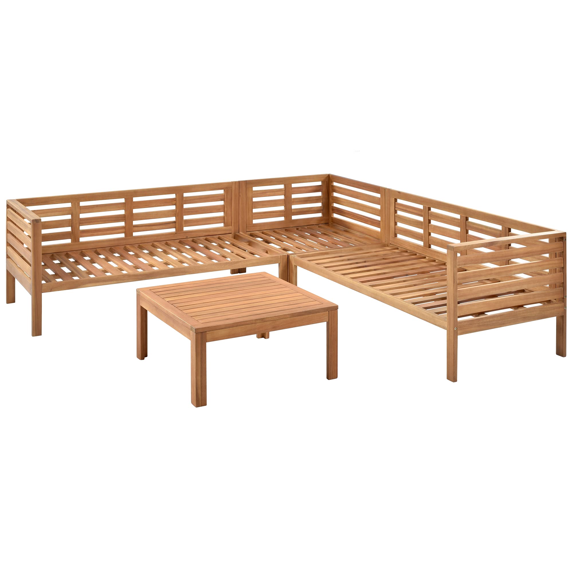 Quarte 4-Piece Outdoor Patio Furniture Set - Wooden L-Shaped Sectional Sofa with Waterproof Cushions & Coffee Table - Perfect for Garden, Backyard, Poolside & Conversation Areas