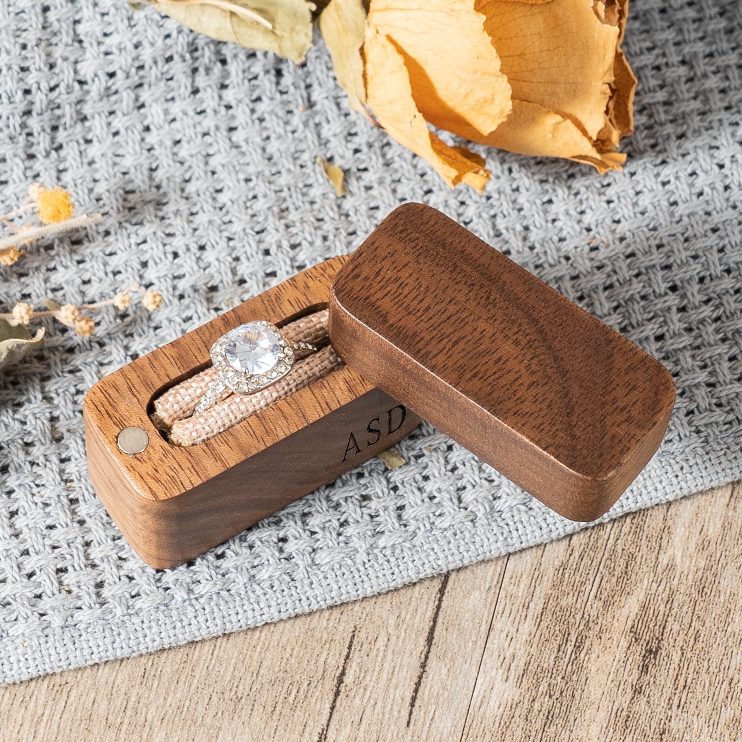 Custom Engraved Wooden Ring Box - Personalized Wedding Proposal Jewelry Display Case for Engagement & Wedding Rings - Portable Gift Box for Him or Her - Perfect for Proposals, Anniversaries, and Special Occasions