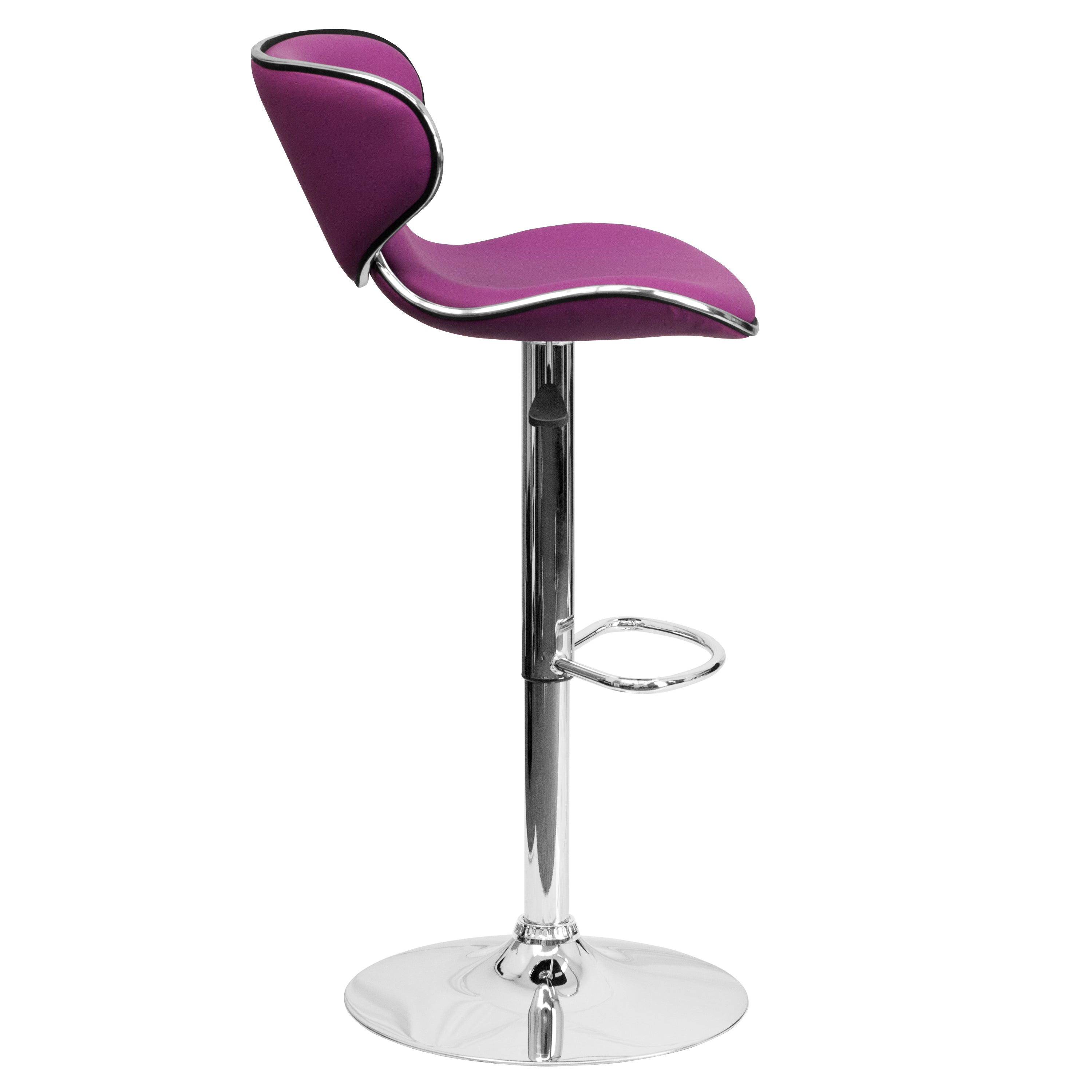 Devin Contemporary Adjustable Height Barstool - Black Vinyl Upholstery, Chrome Base - Modern Kitchen Island & Home Bar Stool for Dining & Entertaining