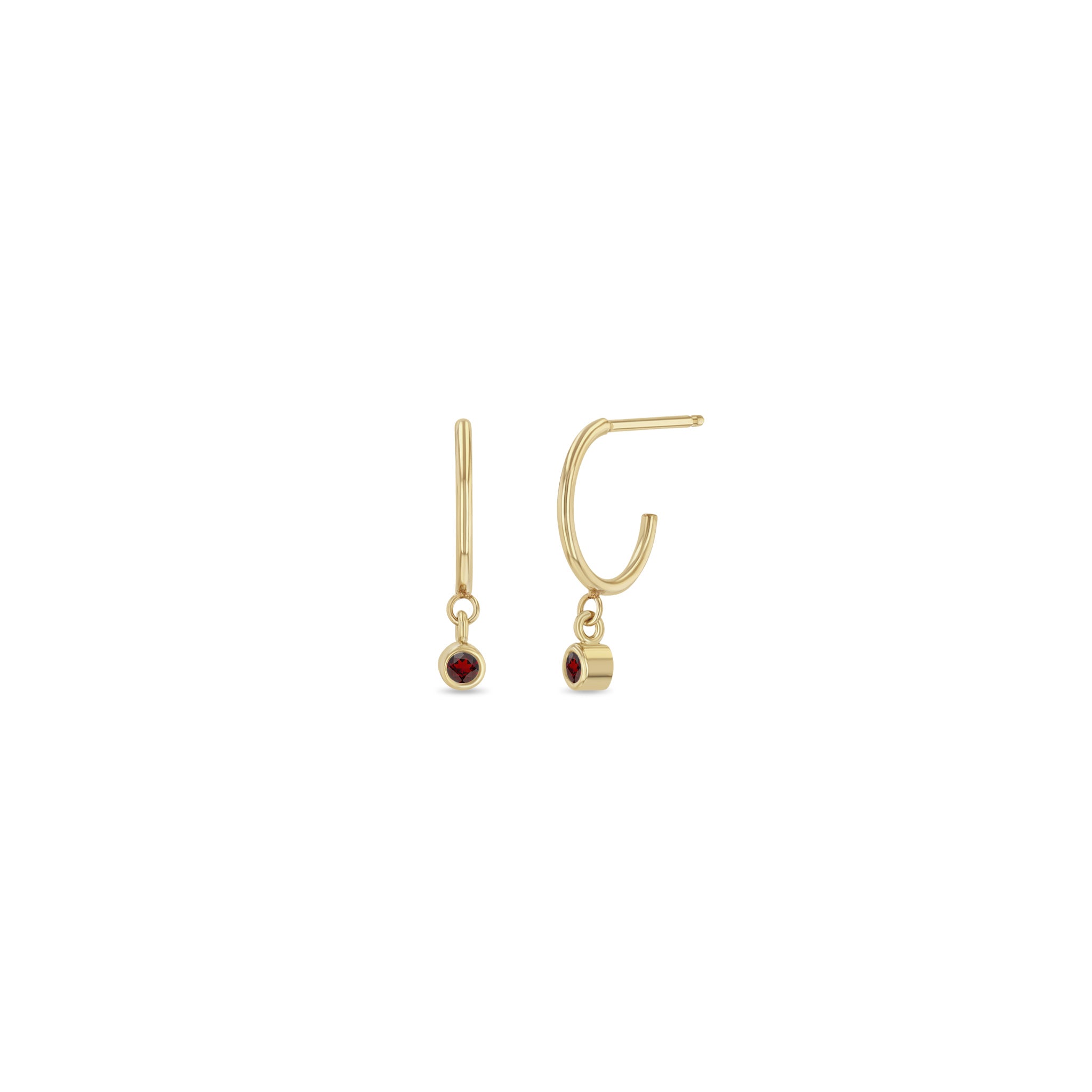 14K Gold Dangling Garnet Huggie Hoop Earrings | January Birthstone Jewelry for Women | Perfect for Birthday Gifts, Anniversary & Everyday Wear
