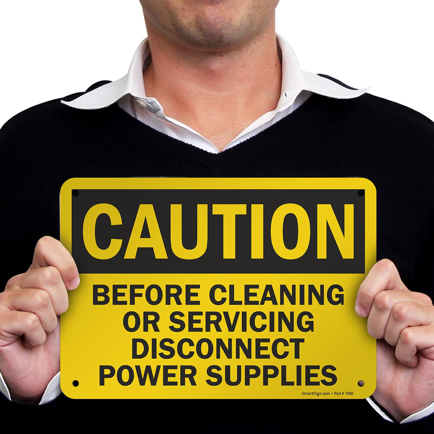 SmartSign 7x10 Inch OSHA Approved 'Caution - Disconnect Power Before Cleaning' Safety Sign | Durable 55 mil HDPE Plastic with Black/Yellow Digital Printing | Ideal for Industrial Equipment, Electrical Panels & Maintenance Areas