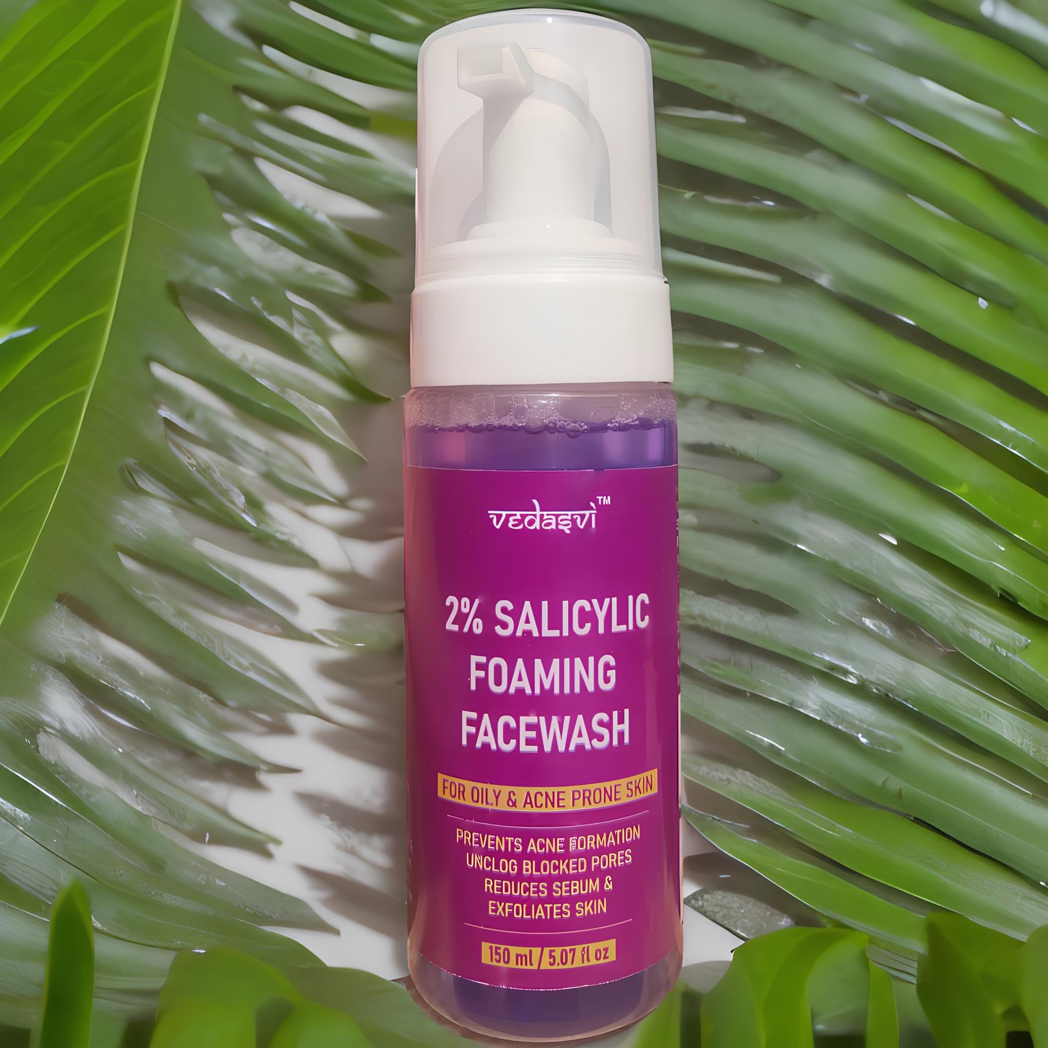 Vedasvi Foaming Face Wash with 2% Salicylic Acid & Niacinamide - Acne Treatment for Oily Skin | Pore Unclogging & Exfoliating Formula for Clear Skin | 150ml | Perfect for Daily Skincare Routine & Preventing Breakouts