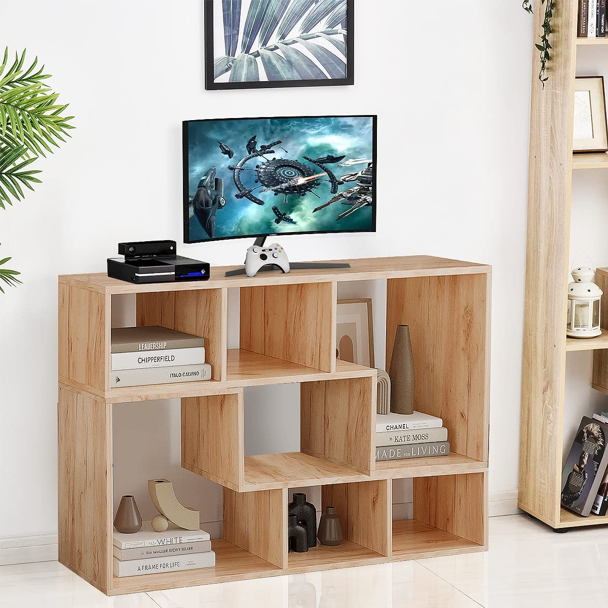 Modern L-Shaped Cube Bookshelf & TV Stand - 2-Tier Open Storage Shelf for CDs, Movies, Books - Space-Saving Entertainment Center for Living Room, Bedroom, Home Office - Perfect for Small Spaces & Media Organization