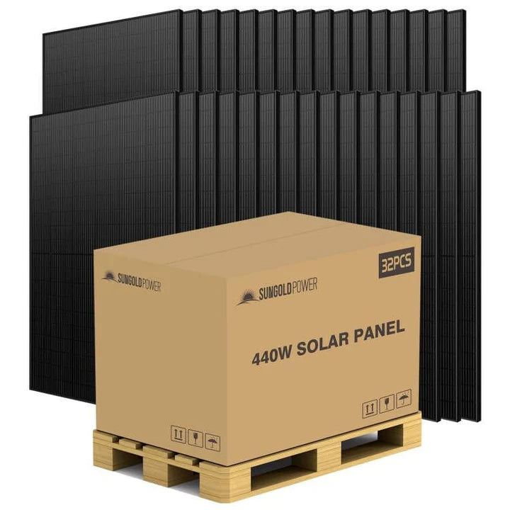 SunGoldPower 440W Monocrystalline Black PERC Solar Panel - High Efficiency Solar Panel for Home, RV & Off-Grid Power - Perfect for Residential, Camping & Emergency Backup