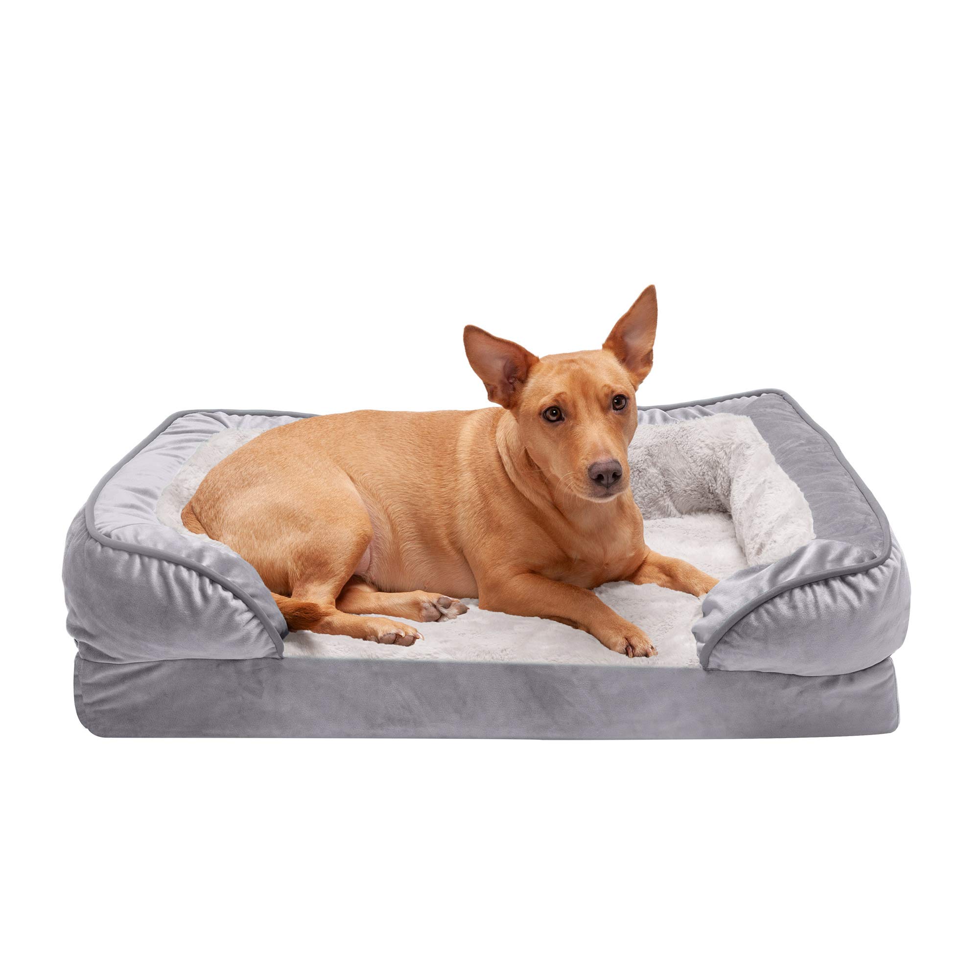 Furhaven Orthopedic Dog Bed for Small & Medium Dogs - Plush Velvet Sofa with Removable Bolsters & Washable Cover - Supports Pets Up to 35 lbs - Granite Gray Medium Size - Perfect for Living Room, Bedroom or Crate Comfort