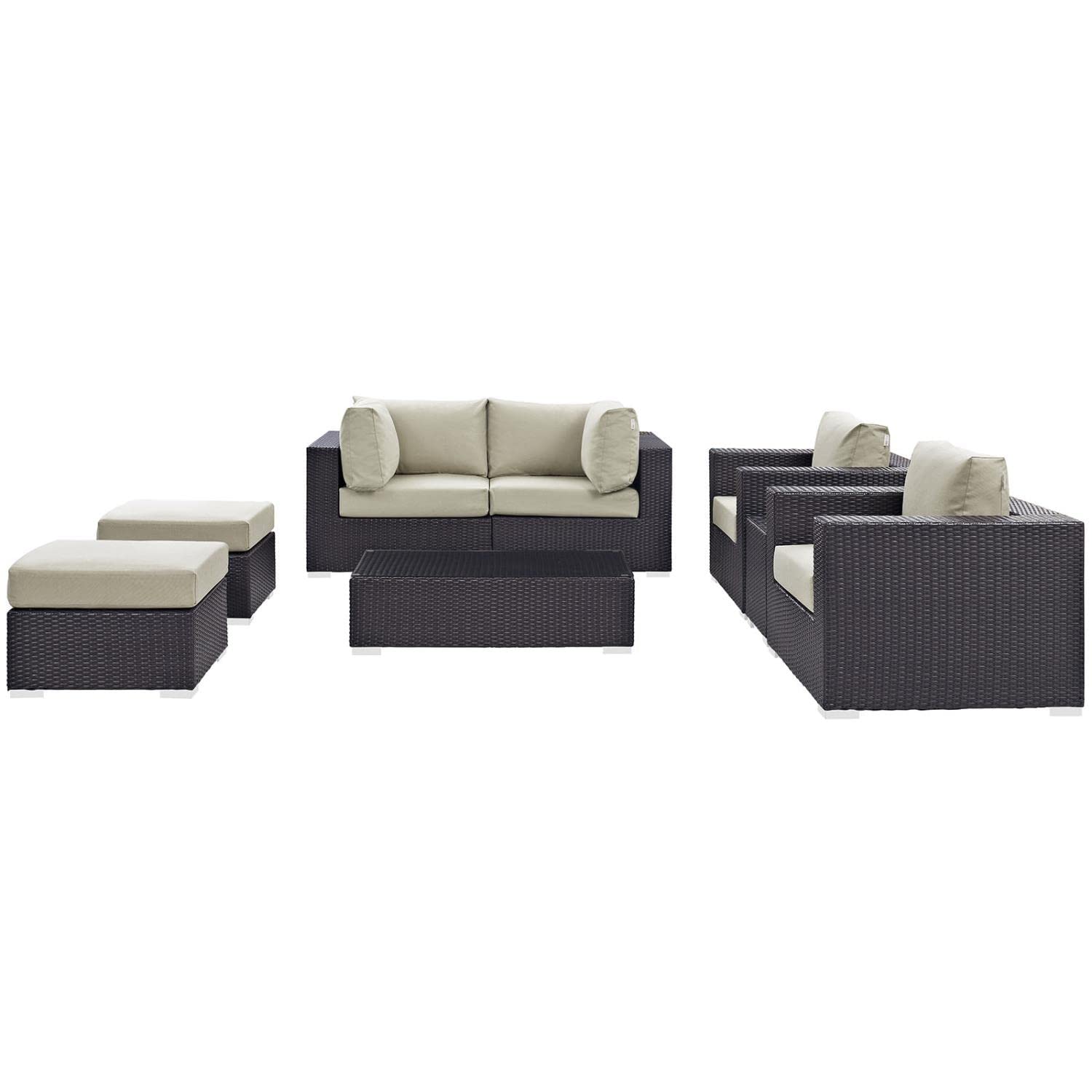 Modway Convene Collection 8-Piece Outdoor Patio Sectional Set in Espresso Beige - Durable Wicker Furniture for Backyard, Poolside & Garden Relaxation