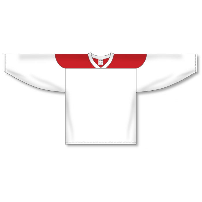 Custom Athletic Knit White and Red 6100 Jersey - Breathable Sports Performance Shirt for Baseball, Basketball & Team Uniforms