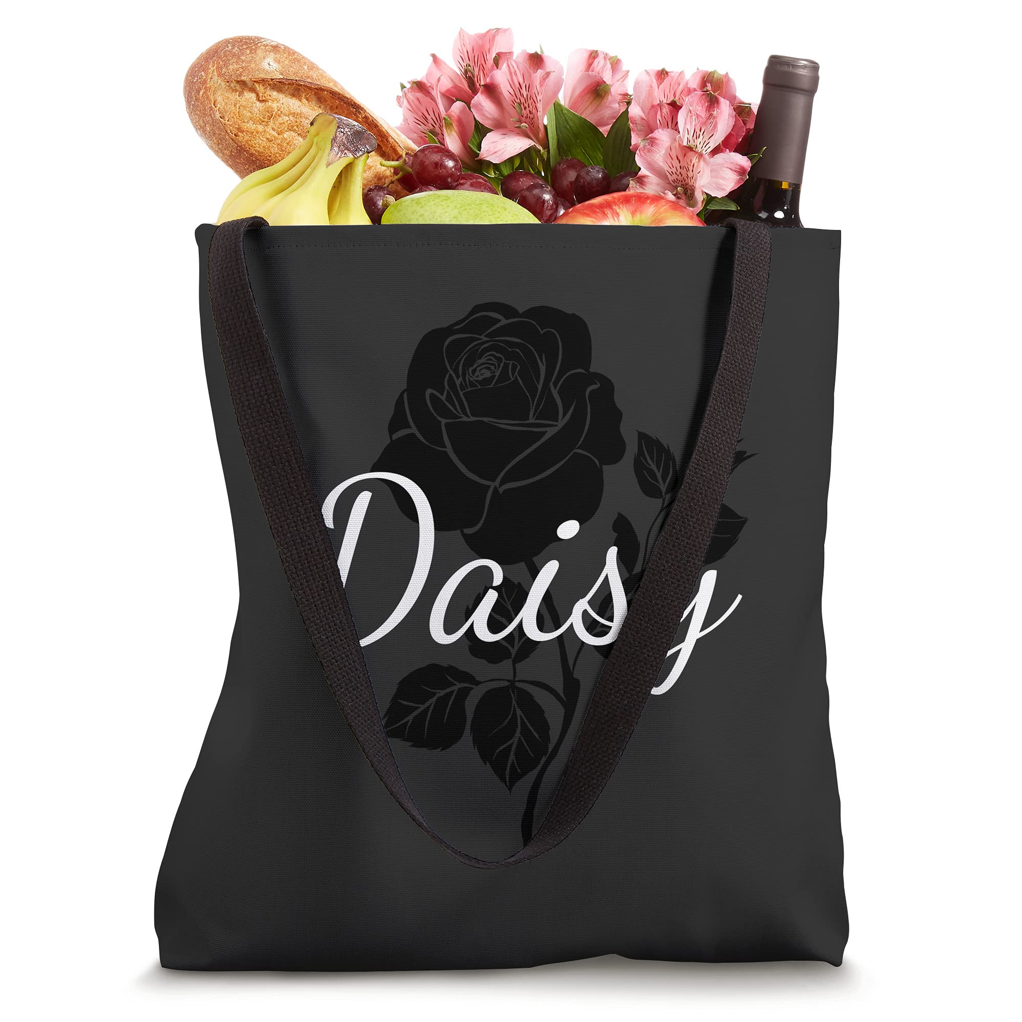 Custom Black Rose Gray Floral Personalized Tote Bag - Daisy Print Design for Women, Gift for Mom, Work, Travel & Shopping