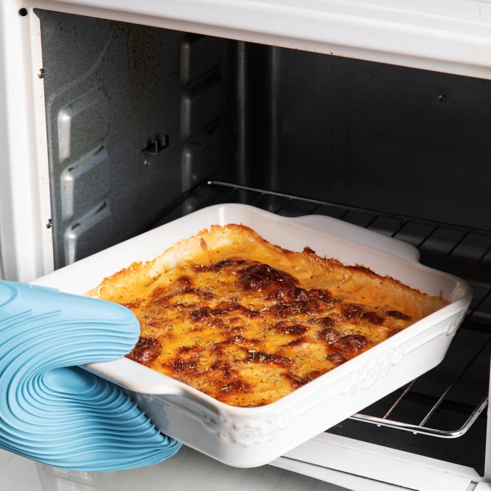 Sweejar 4-Piece Ceramic Casserole Dish Set - Oven Safe Rectangular Baking Pans with Handles for Lasagna, Gratin, Roasting, Baking & Serving - Perfect for Family Dinners, Holiday Meals & Everyday Cooking (Kiln-Change Blue)