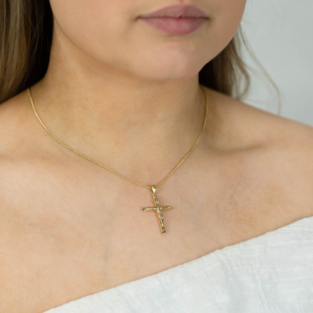 9ct Yellow Gold Crucifix Pendant 20.5x29mm - Religious Jewelry for Men & Women - Perfect for Baptism, First Communion, Confirmation & Everyday Wear