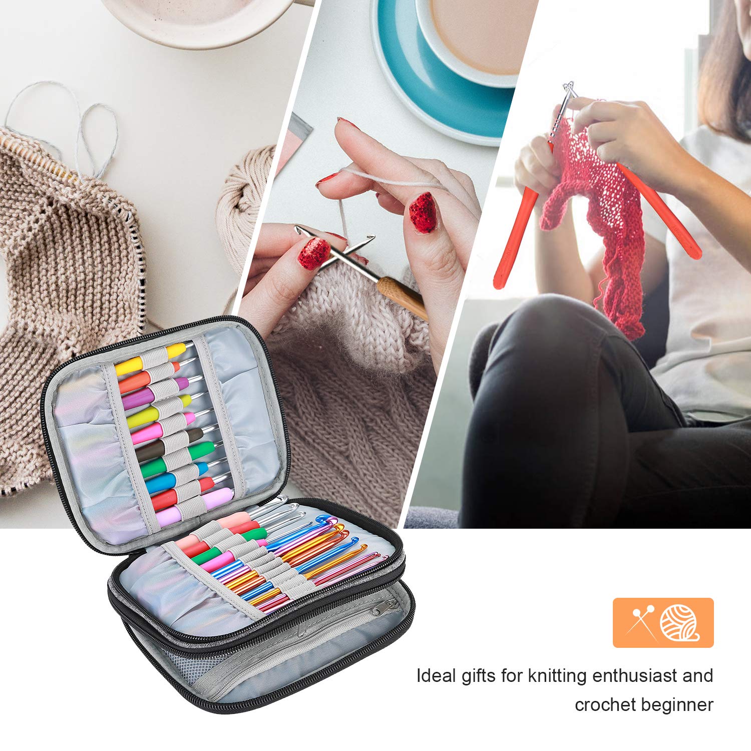 ProCase Crochet Hook Case - 6.5 Inch Travel Organizer Zipper Bag for Crochet Hooks, Knitting Needles & Accessories (Not Included) - Perfect for Craft Storage & On-the-Go Knitting Projects