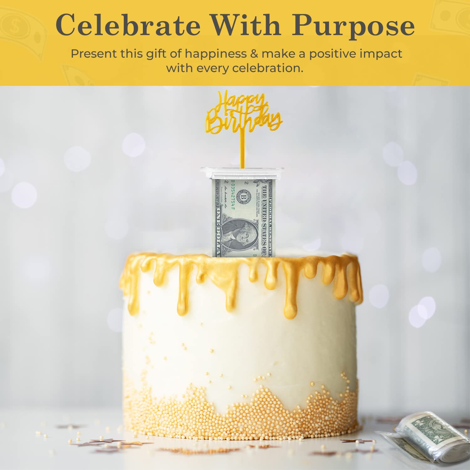 Money Cake Pull Out Kit - Includes 1 Money Box, 2 Plastic Rolls, 40 Transparent Bags & 2 Surprise Cake Toppers for Birthday & Graduation Parties - Perfect for Cash Gifts at Celebrations, Baby Showers, and Special Events