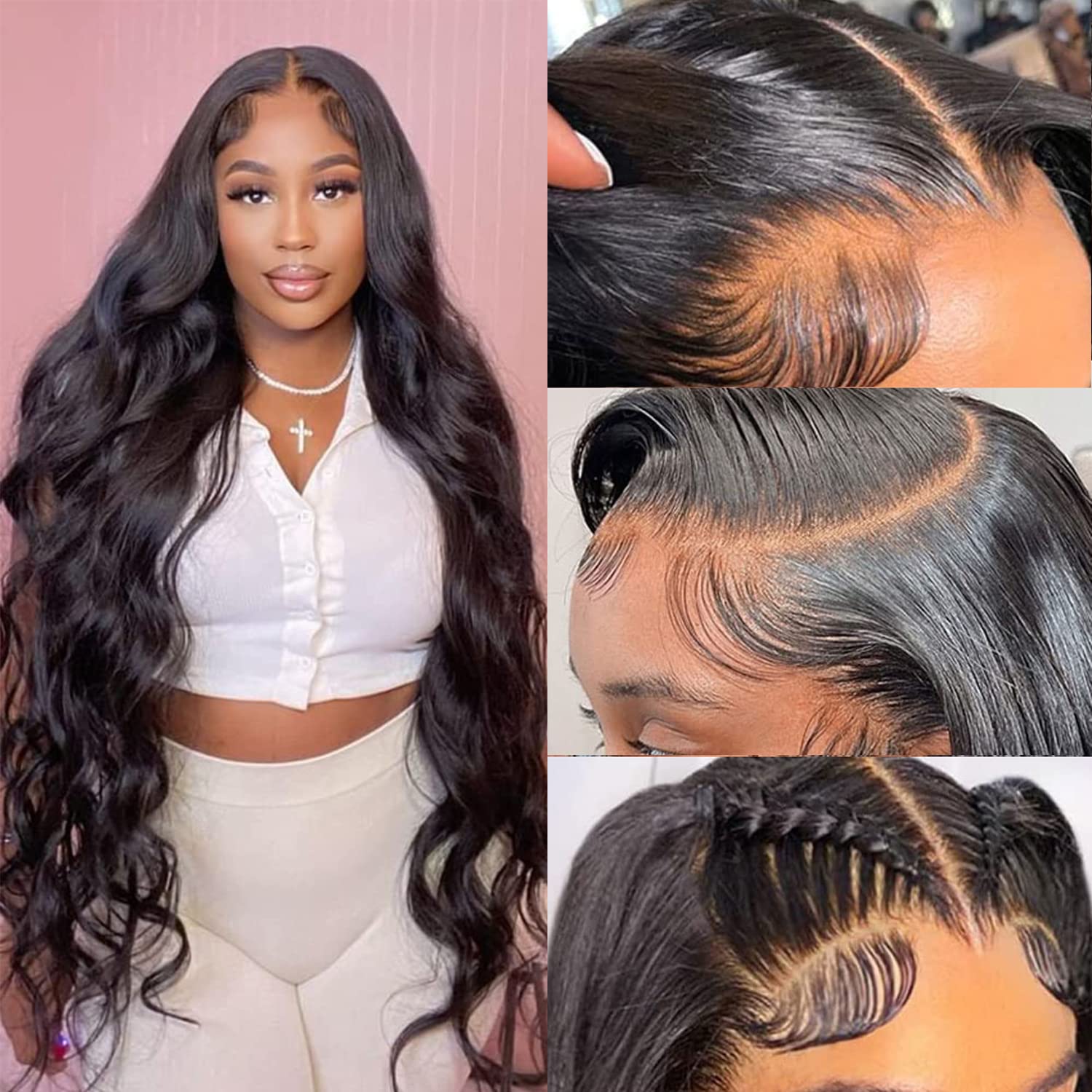 13x4 Lace Front Wigs Human Hair - Brazilian Body Wave Glueless Wig with Baby Hair & HD Lace | Pre-Plucked 180 Density 34 Inch Natural Black Women's Wig for Daily Wear, Parties & Special Occasions