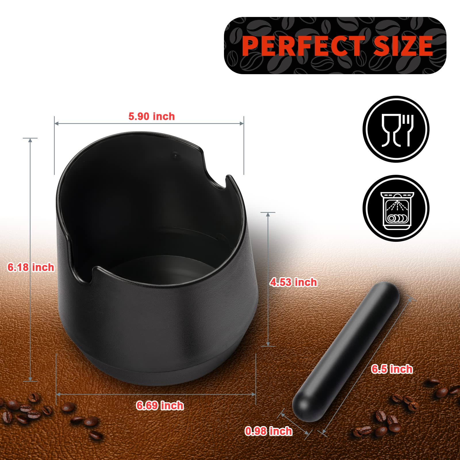 5.8 Inch Espresso Knock Box with Removable Knock Bar & Non-Slip Base - Shock-Absorbent Coffee Grounds Disposal for Barista & Home Use - Perfect for Espresso Machines & Coffee Shops (Round)
