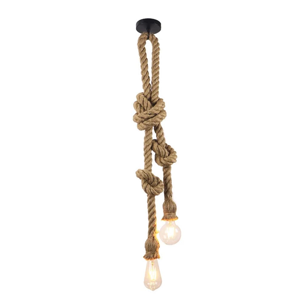 Vintage Industrial Hanging Light Fixture - 2 Head Adjustable Hemp Rope Pendant Lamp with E27 Base for Restaurant, Bar, Cafe & Kitchen Decor (1 Meter) - Perfect for Dining Room Lighting, Commercial Spaces & Home Interior Design