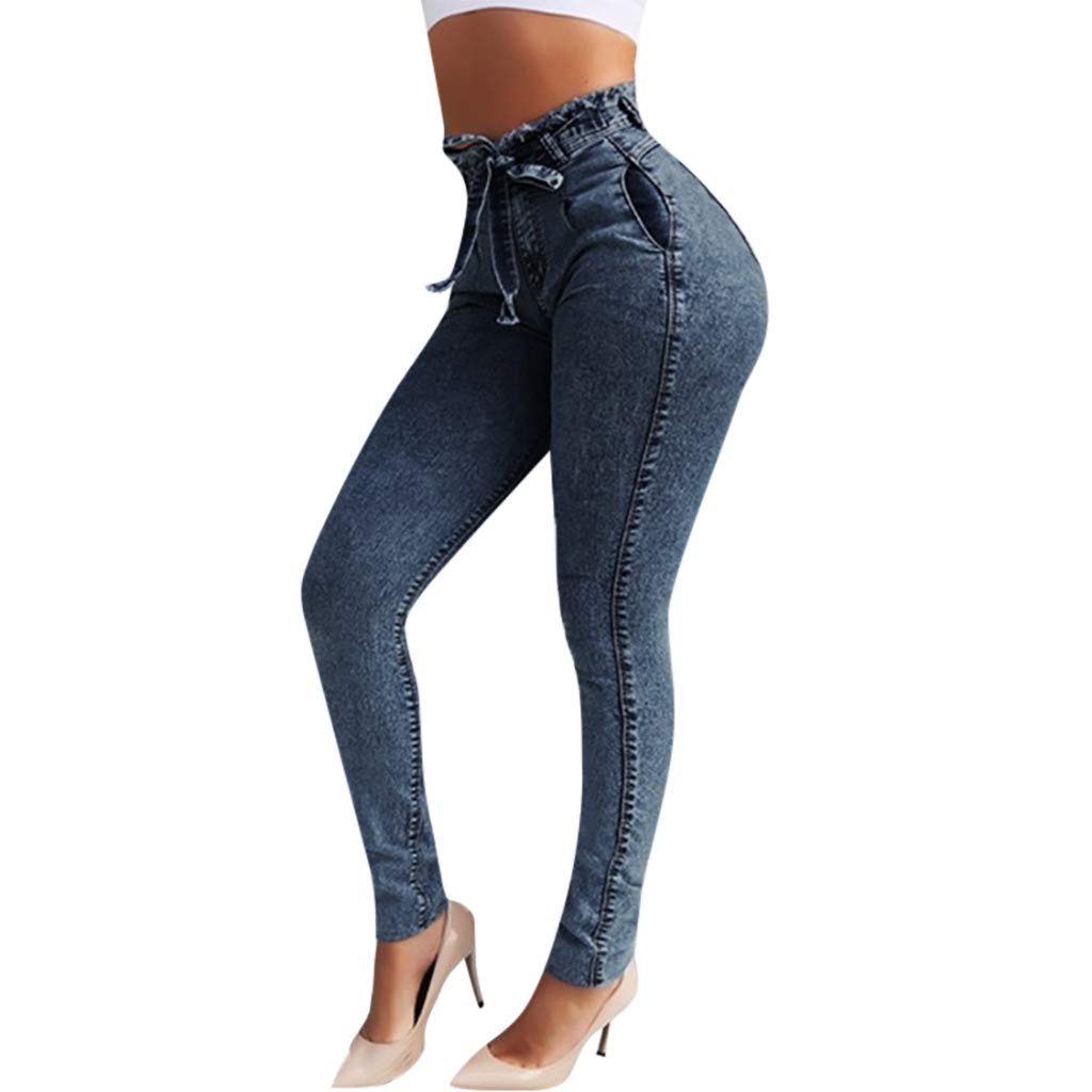 Women's High Waisted Fringe Jeans - Fall Winter Cotton Denim Pants for Casual Wear