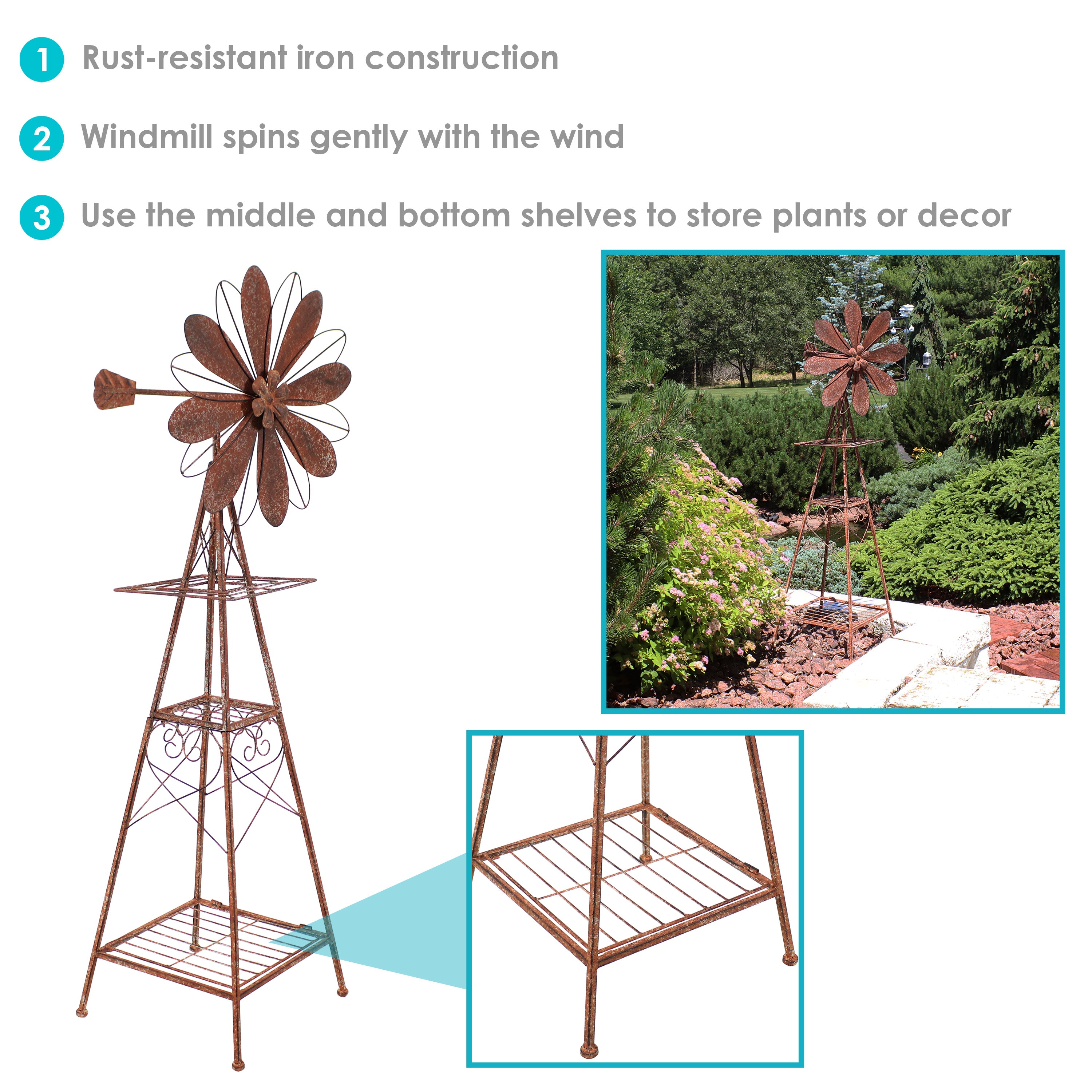 Rustic Metal Windmill Garden Statue - 51