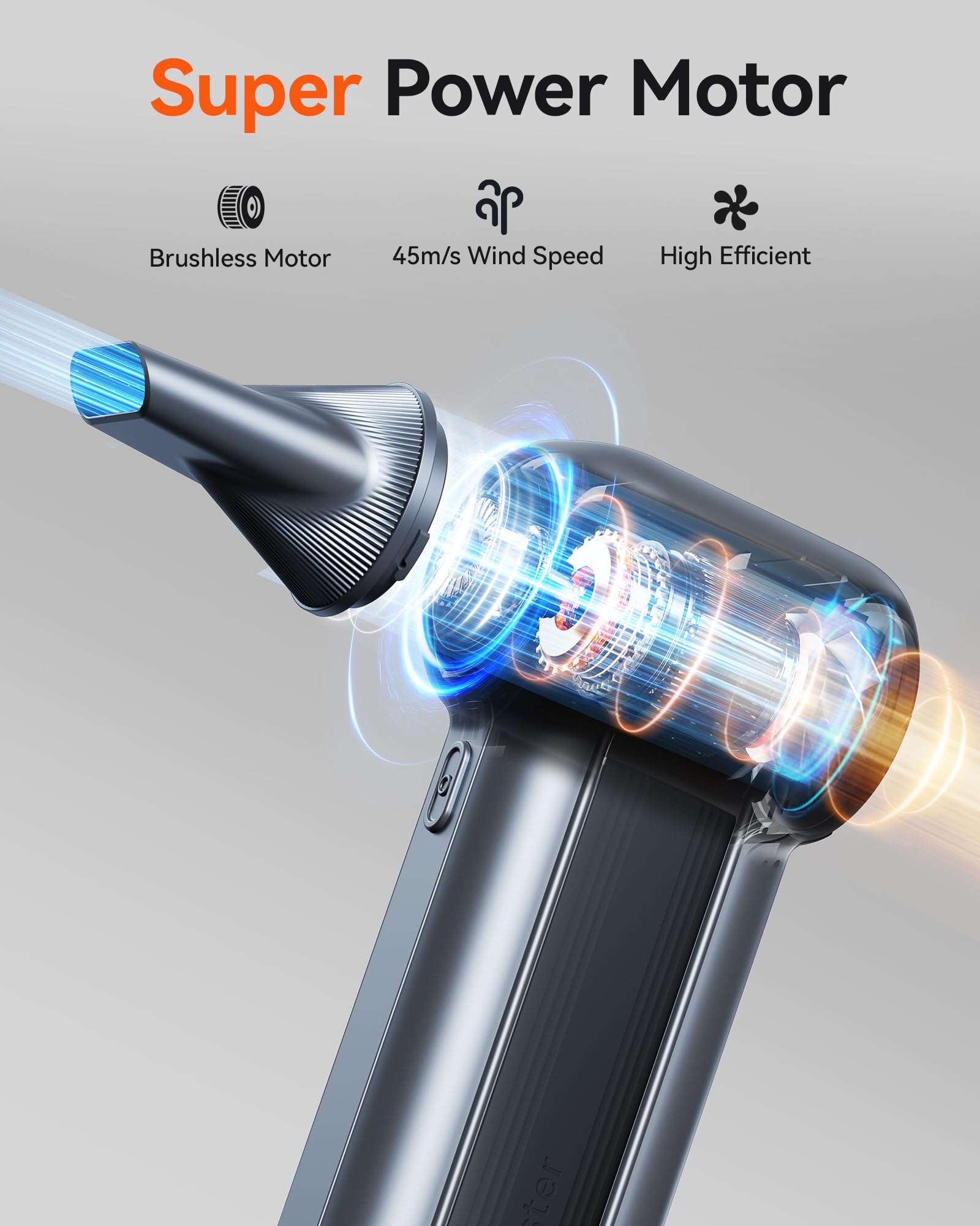 WOLFBOX MF100 Electric Air Duster - 150,000 RPM Super Powerful Cordless Rechargeable Blower with Brushless Motor | 3-Speed Adjustable Dust Blaster for Computer Cleaning, Keyboard Maintenance, Car Detailing & Home Use