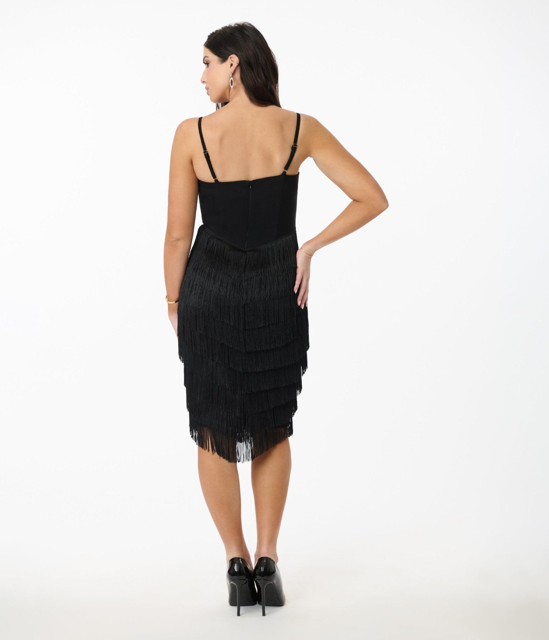 Vintage Black Chevron Fringe Pencil Dress for Women - Retro 50s Style Bodycon Cocktail Party Dress - Perfect for Evening Events, Date Nights & Special Occasions