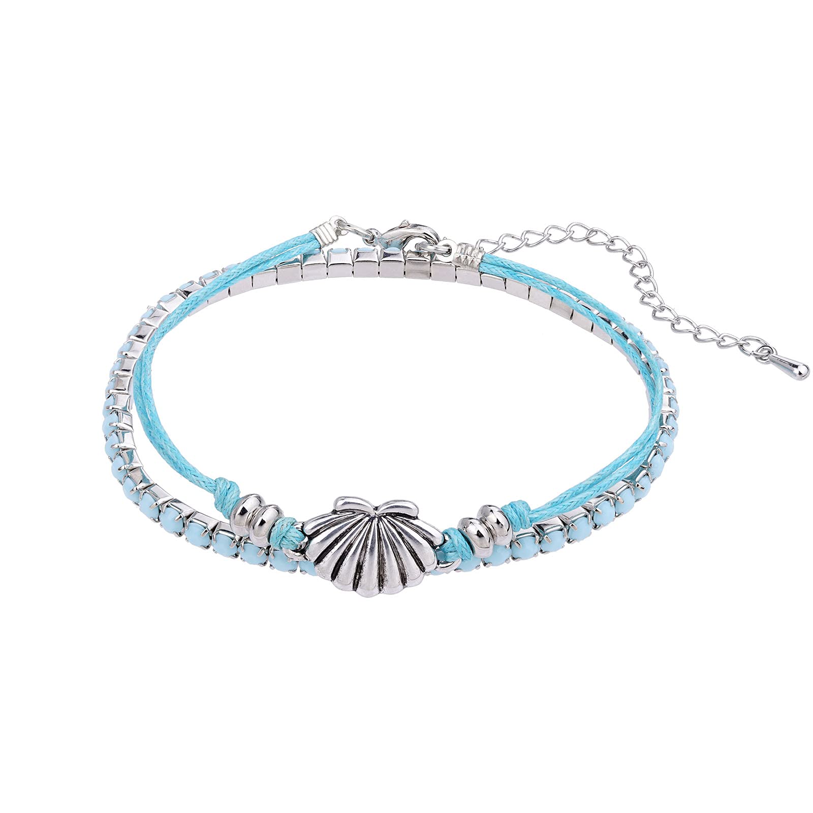 Boho Starfish Turtle Conch Shell Beach Bracelet for Women - Adjustable Stretch Anklet with Turquoise Beads, Foot Chain Jewelry - Perfect for Summer Vacations, Beach Parties and Boho Fashion Accessories