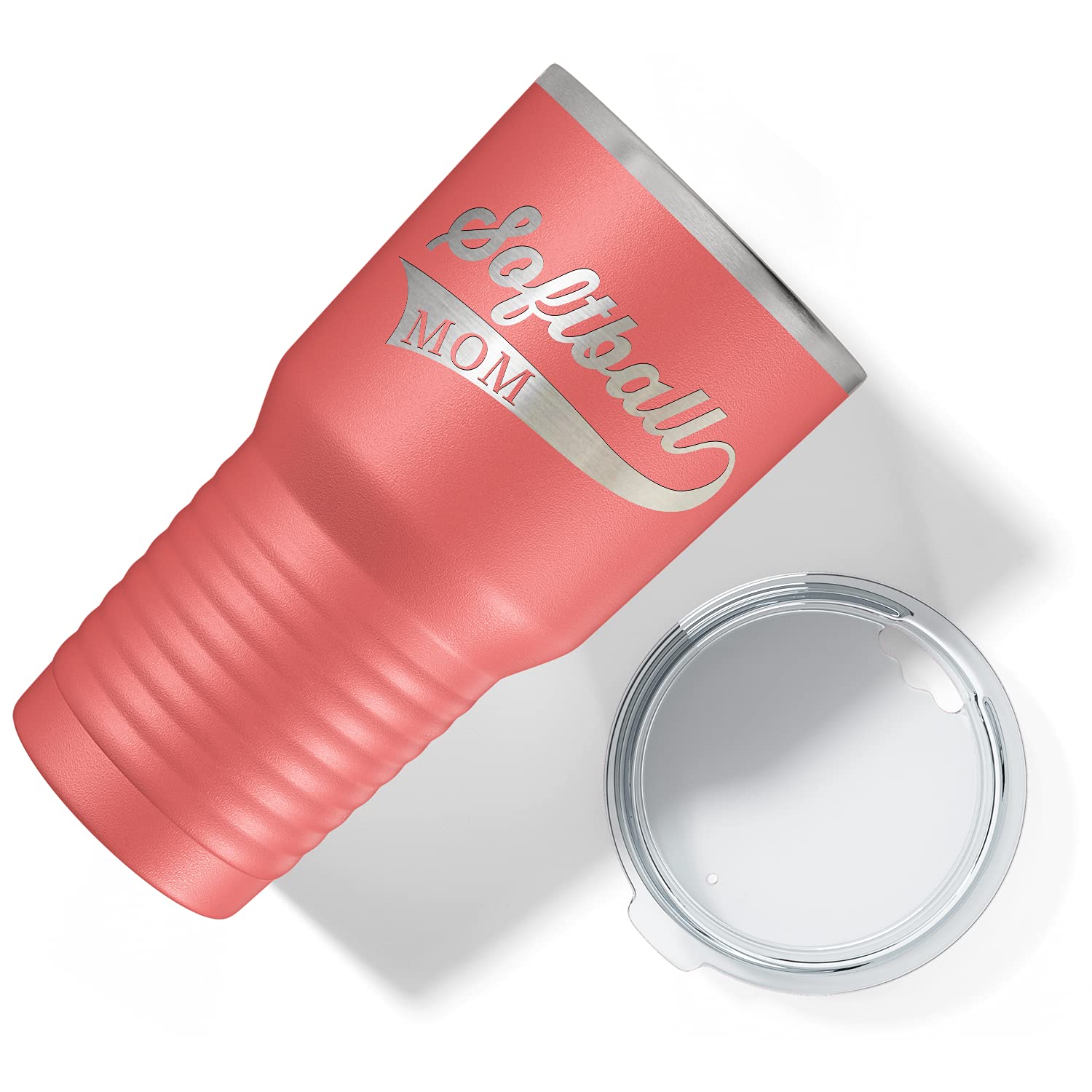 30 oz Stainless Steel Tumbler with Lid - Laser Engraved Softball Mom Design, Insulated Cup for Hot & Cold Drinks - Perfect Softball Gift for Players & Fans - Great for Games, Practice & Tailgating