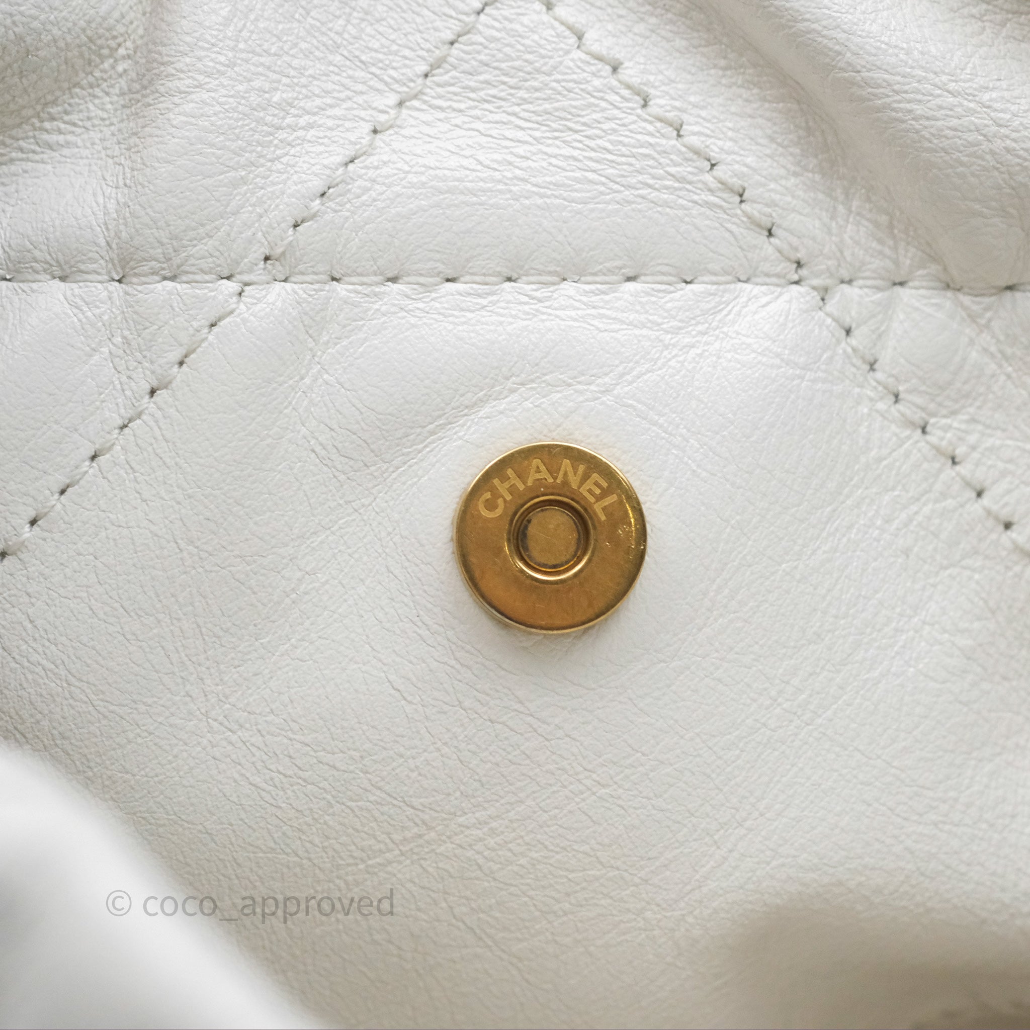 Chanel 22 Small Handbag in White Shiny Calfskin Leather with Aged Gold Hardware - Perfect for Everyday Use, Work & Special Occasions