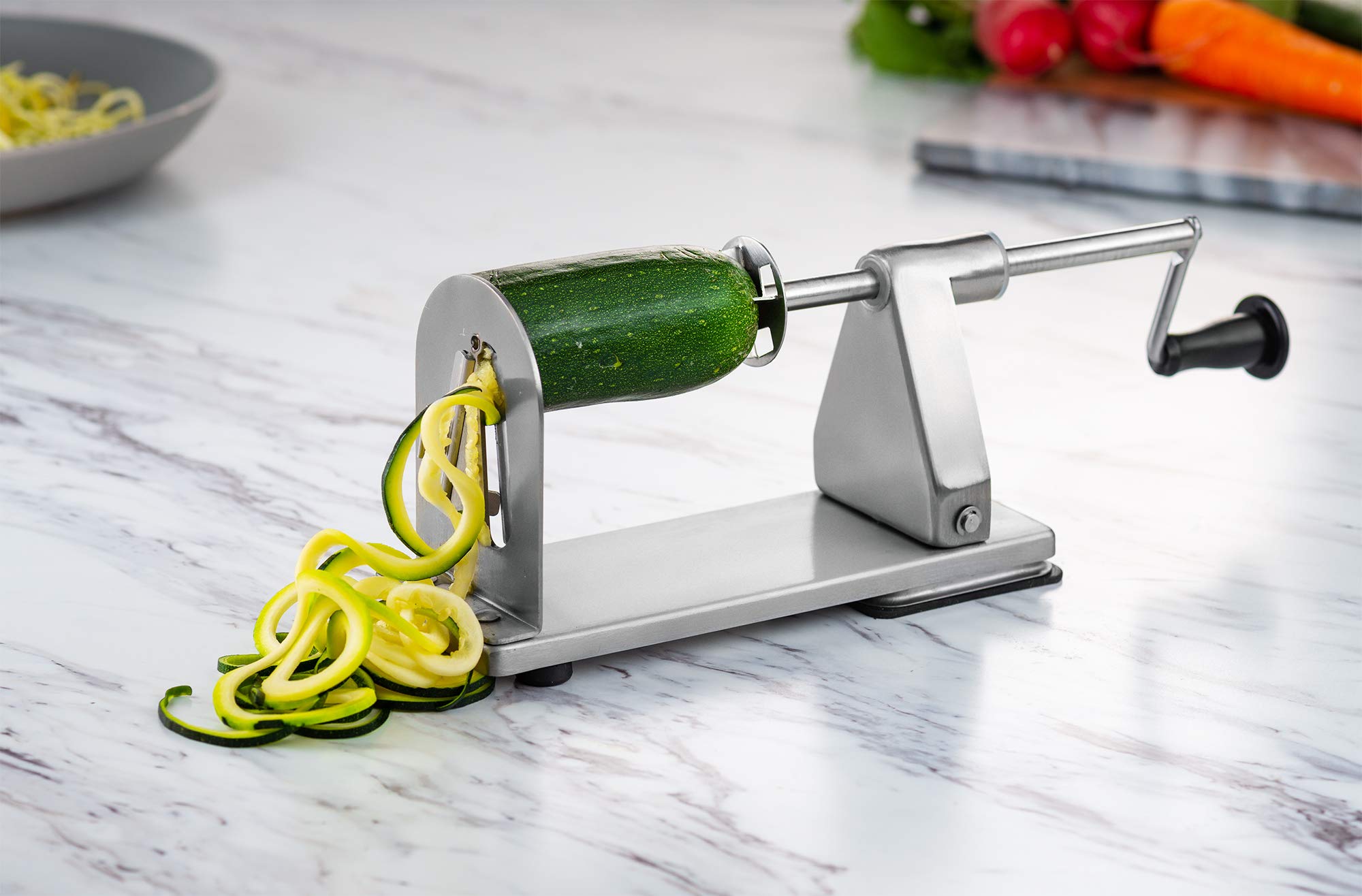 MITBAK Premium Stainless Steel Spiralizer Vegetable Slicer - 3-Blade Zoodle Maker for Zucchini, Carrots & More | Heavy Duty Kitchen Tool for Low Carb, Keto, Paleo & Vegan Diets | Perfect for Salads, Pasta Alternatives & Meal Prep | Non-Slip Suction Base for Safe Cutting | Ideal for Healthy Cooking & Weight Loss Recipes
