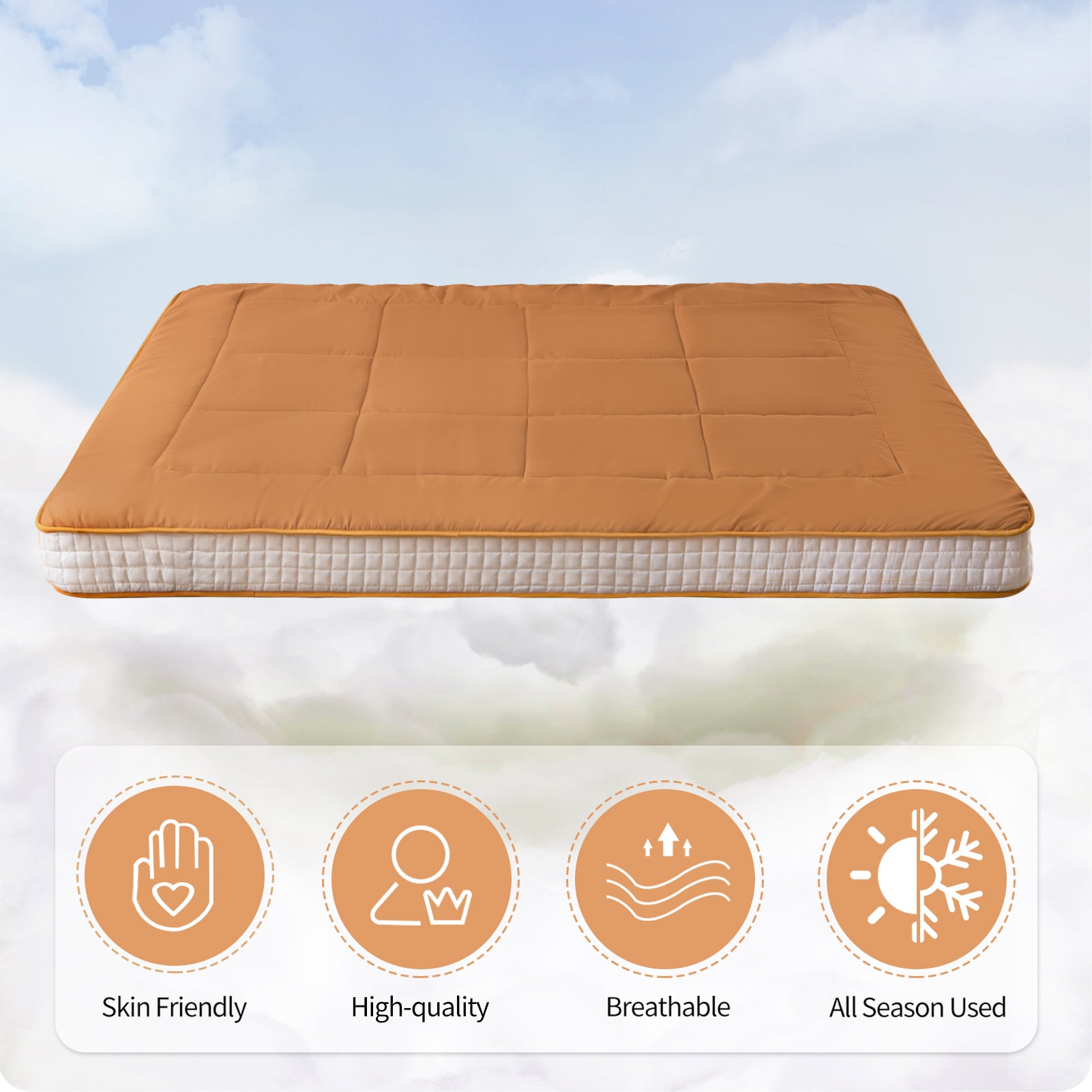 MAXYOYO 6-Inch Extra Thick Floor Futon Mattress - Light Brown | Foldable Guest Bed & Floor Cushion for Small Spaces, Dorm Rooms & Camping