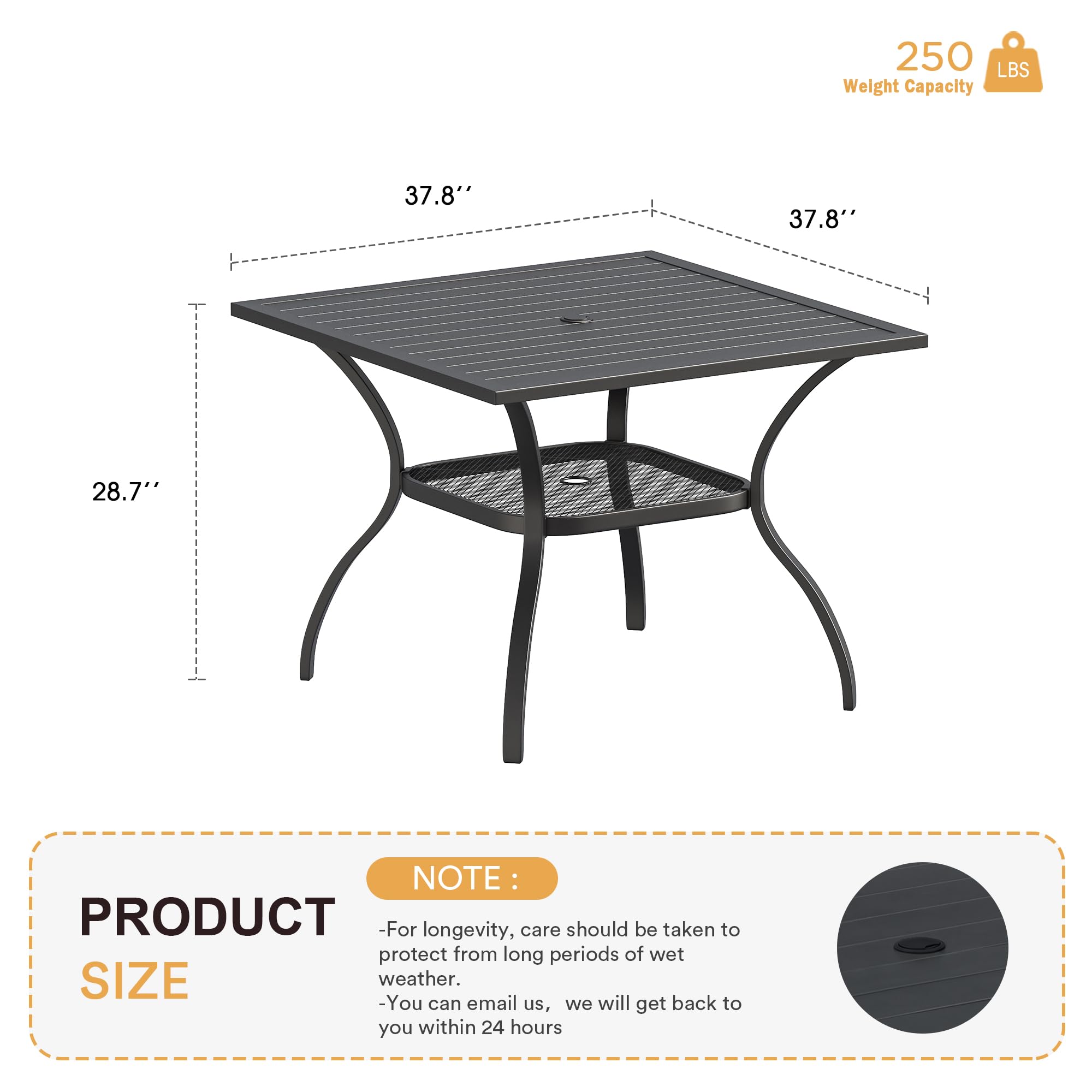 VICLLAX 48 Inch Square Outdoor Dining Table with Umbrella Hole - Weather Resistant Patio Furniture for Backyard, Garden, Poolside & Deck Dining