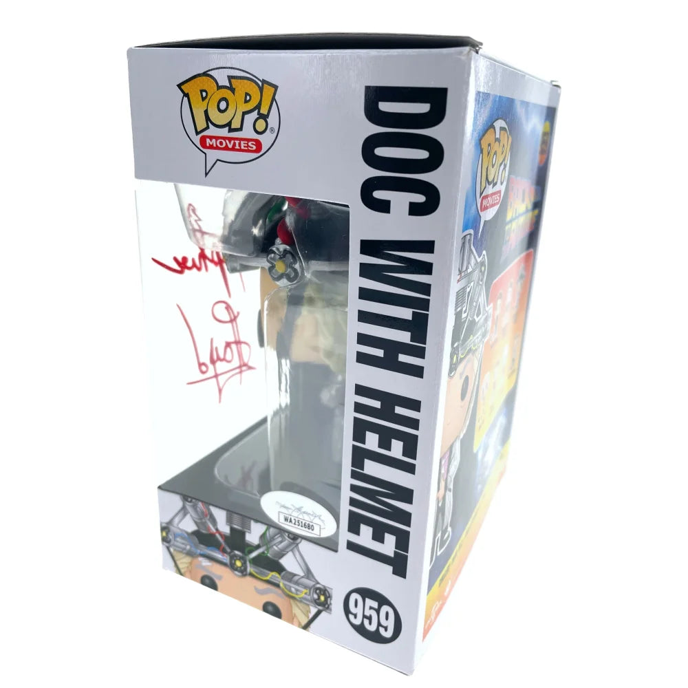 Christopher Lloyd Autographed Funko Pop Doc Brown #959 Back to the Future Collectible with JSA COA & Helmet - Perfect for Movie Fans, Gift Giving, and Pop Culture Displays