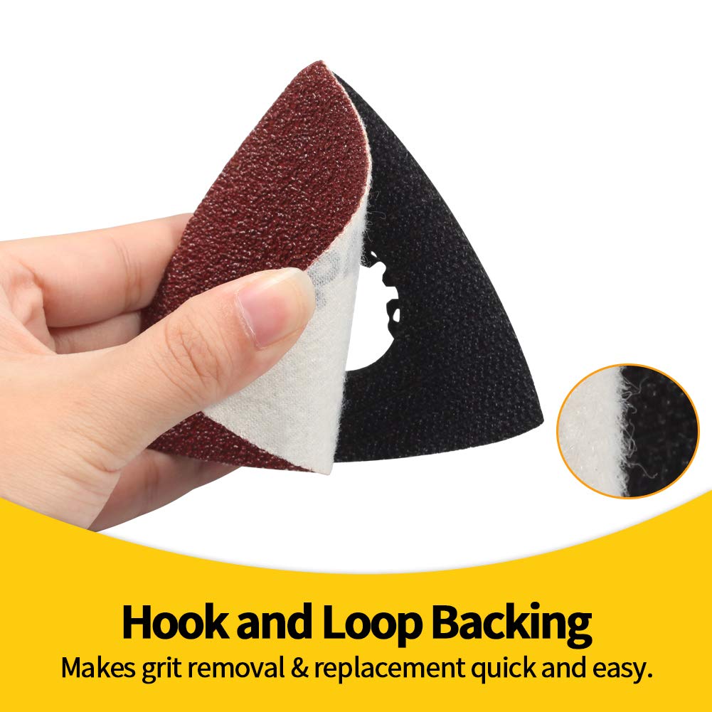 SPEEDWOX 61 Pcs 3-1/8 Inches 80mm Triangle Hook and Loop Sanding Discs with ABS Oscillating Sanding Pad - Assorted 40/60/80/120/180/240 Grits for Wood, Metal & Paint Sanding - Perfect for Detail Sanders, DIY Projects & Home Renovations