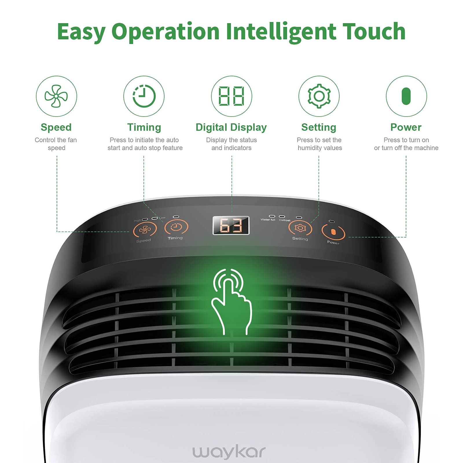 Waykar 2,000 Sq. Ft Energy Efficient Dehumidifier for Home, Basement & Large Rooms - with Drain Hose & Washable Air Filter - Perfect for Bedrooms, Bathrooms, Living Rooms & Damp Spaces