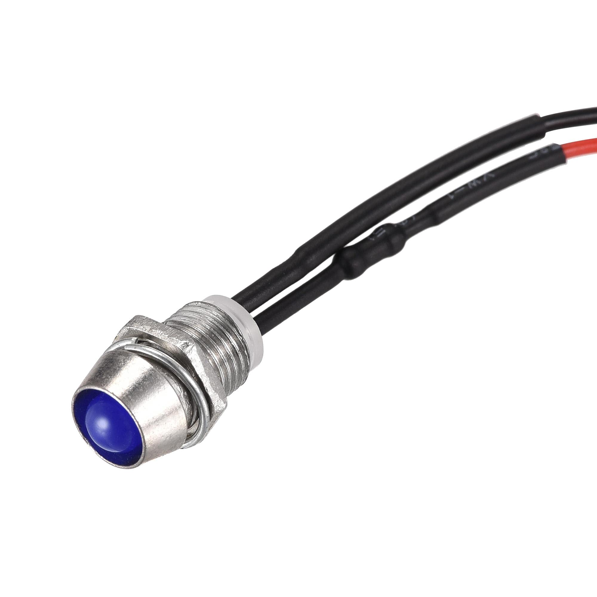 uxcell 8mm Panel Mount Blue LED Indicator Light - AC/DC 24V Metal Shell Signal Lamp (10Pcs) - Perfect for Industrial Control Panels, Machinery & Equipment Status Indicators