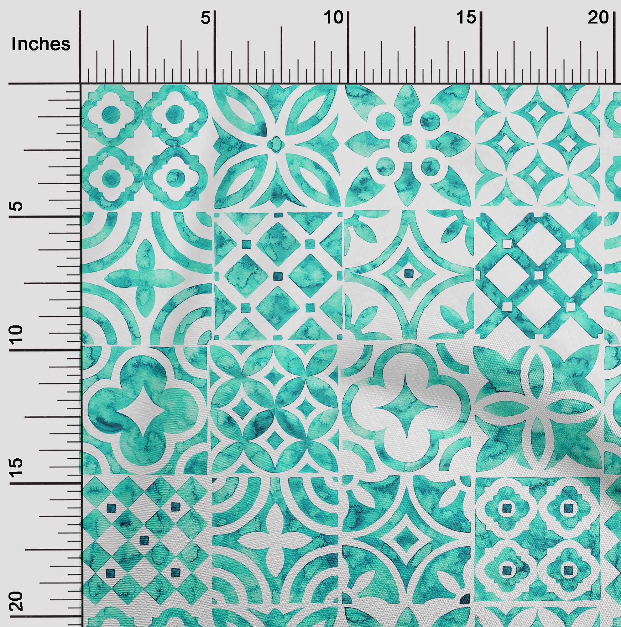 oneOone Polyester Spandex Turquoise Green Floral Print Fabric - 56 Inch Wide Sewing Material for DIY Clothing, Dresses & Home Decor | Premium Stretch Fabric by The Yard