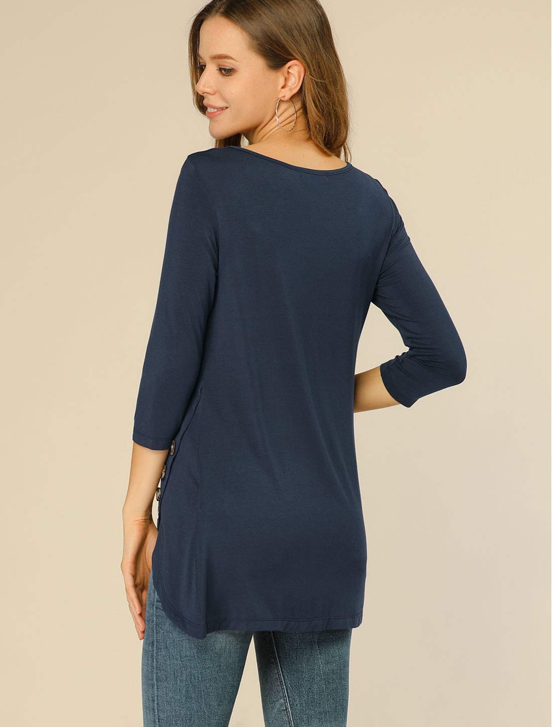 Allegra K Women's Loose Asymmetrical Hem Tunic T-Shirt - 3/4 Sleeve Round Neck Casual Top for Spring 2025 | Perfect for Work, Weekend Outfits & Layering