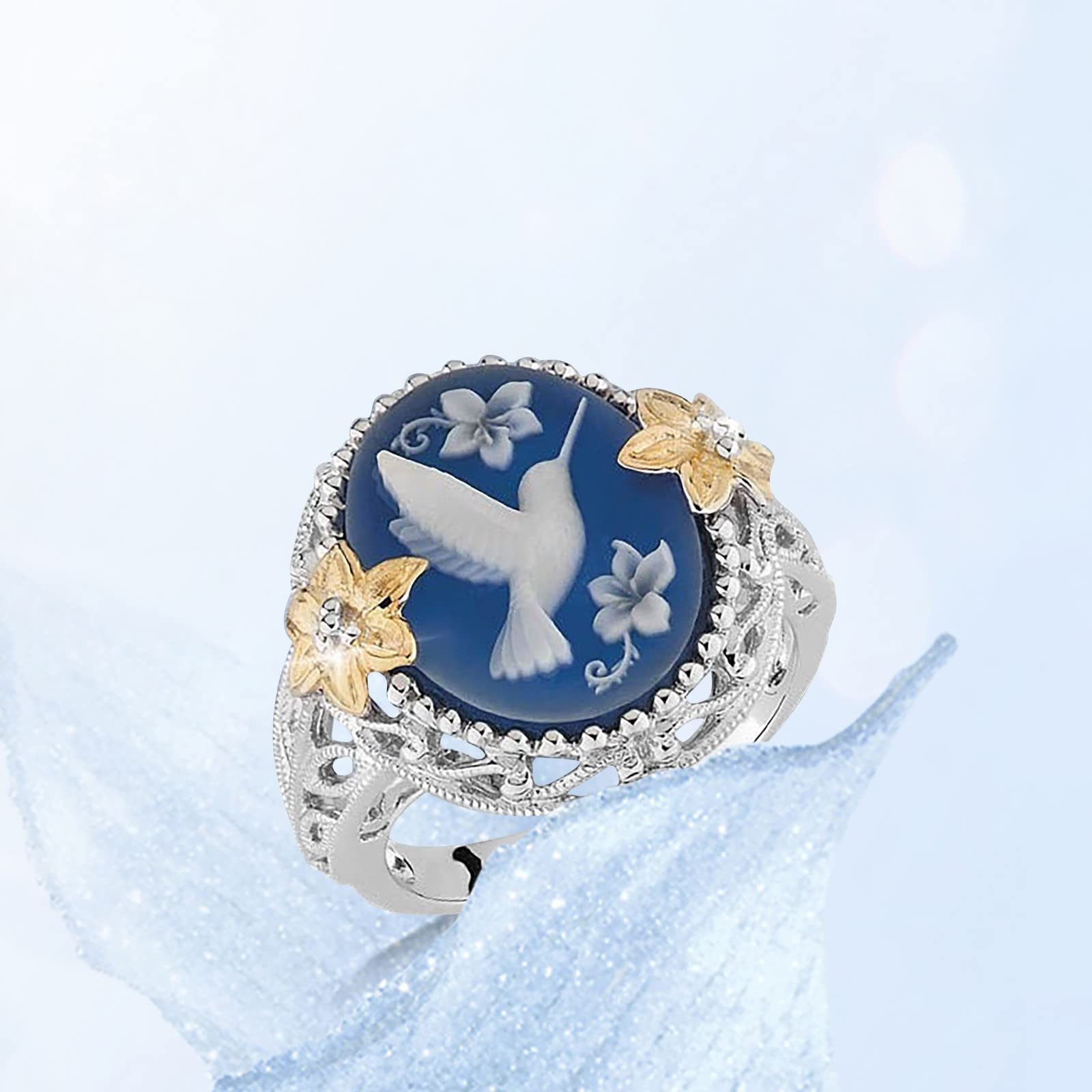 Vintage Hummingbird & Peacock Stacking Rings for Women - Wedding Band Gift