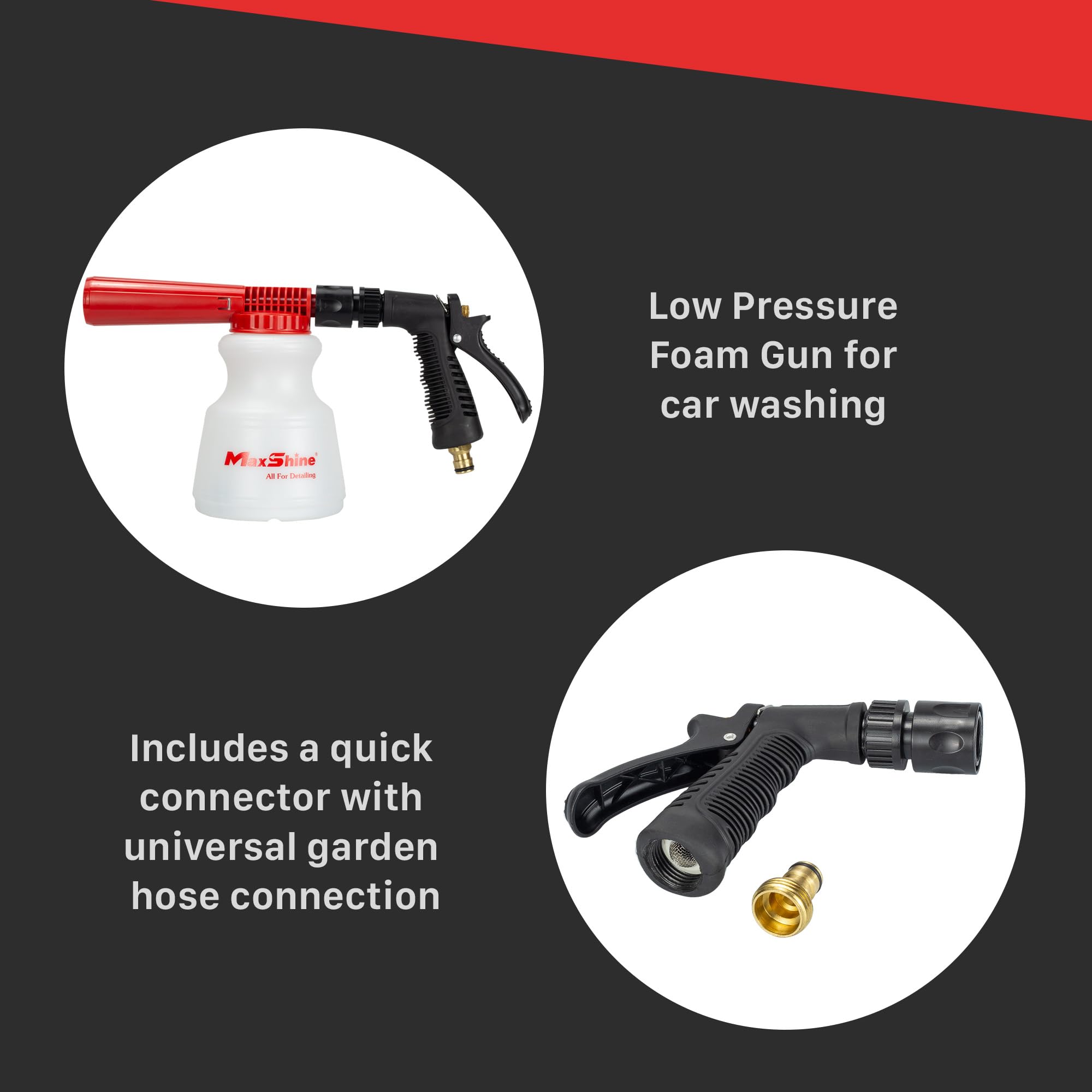 Maxshine Low Pressure Foam Cannon for Car Washing - Universal Garden Hose Foam Gun with Adjustable Nozzle, Safe Dirt Removal - Car Detailing Kit for Home Use, No Pressure Washer Needed - Perfect for Washing Cars, Motorcycles, and Outdoor Furniture