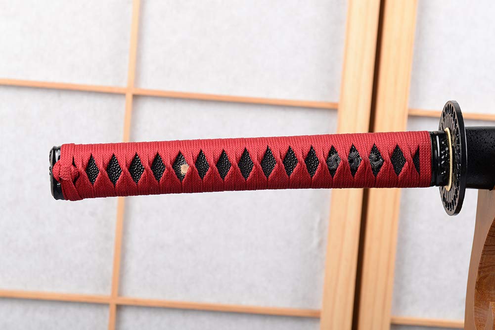 Handmade Clay Tempered Damascus Steel Japanese Samurai Katana Sword - Razor Sharp Full Tang Battle Ready Blade for Martial Arts Training, Cosplay & Collection | Authentic Japanese Sword for Display, Cutting Practice & Gift